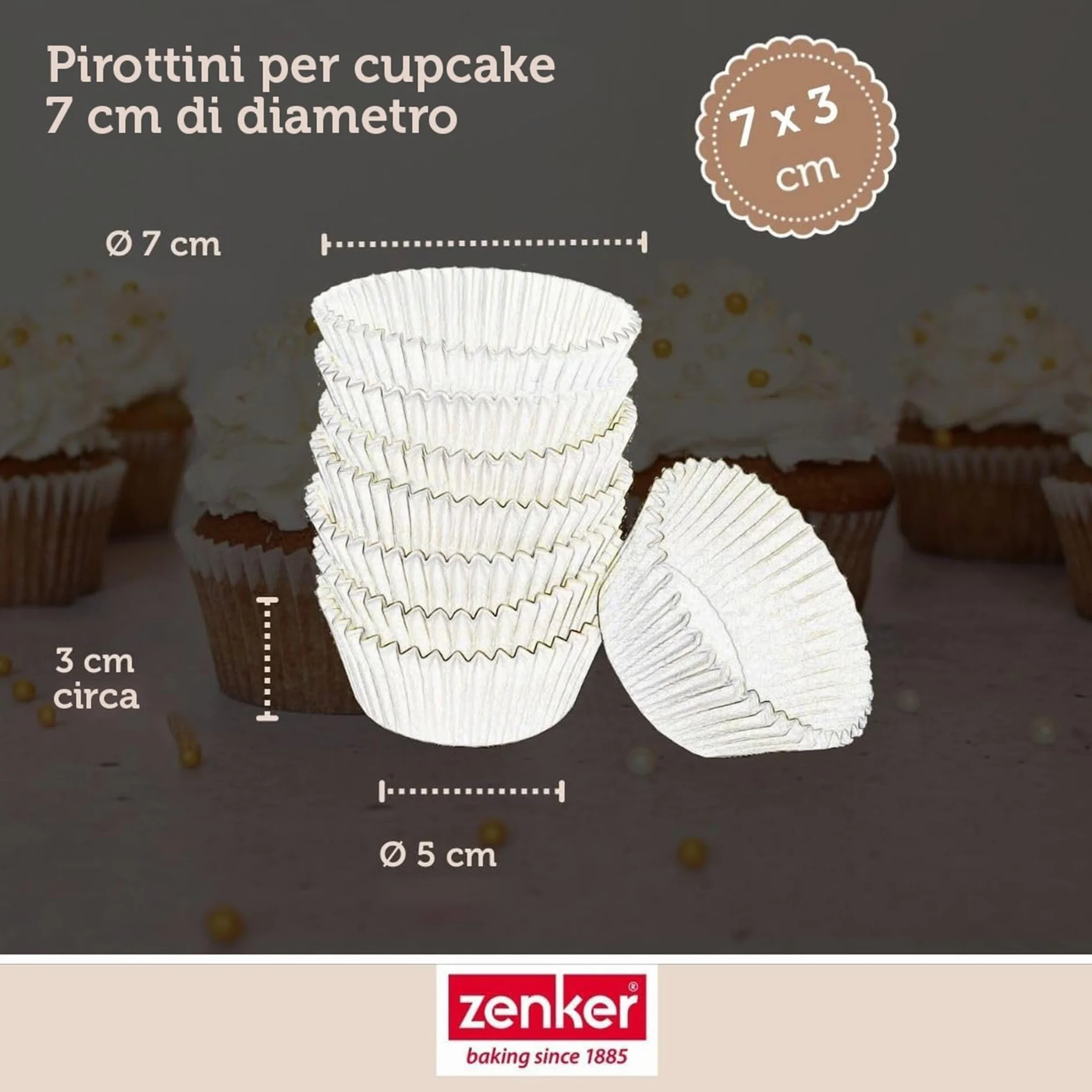 Zenker Set 100 Pirottini Carta Muffin Cup Cake Temperatura 220°C Ø7 x 3 cm