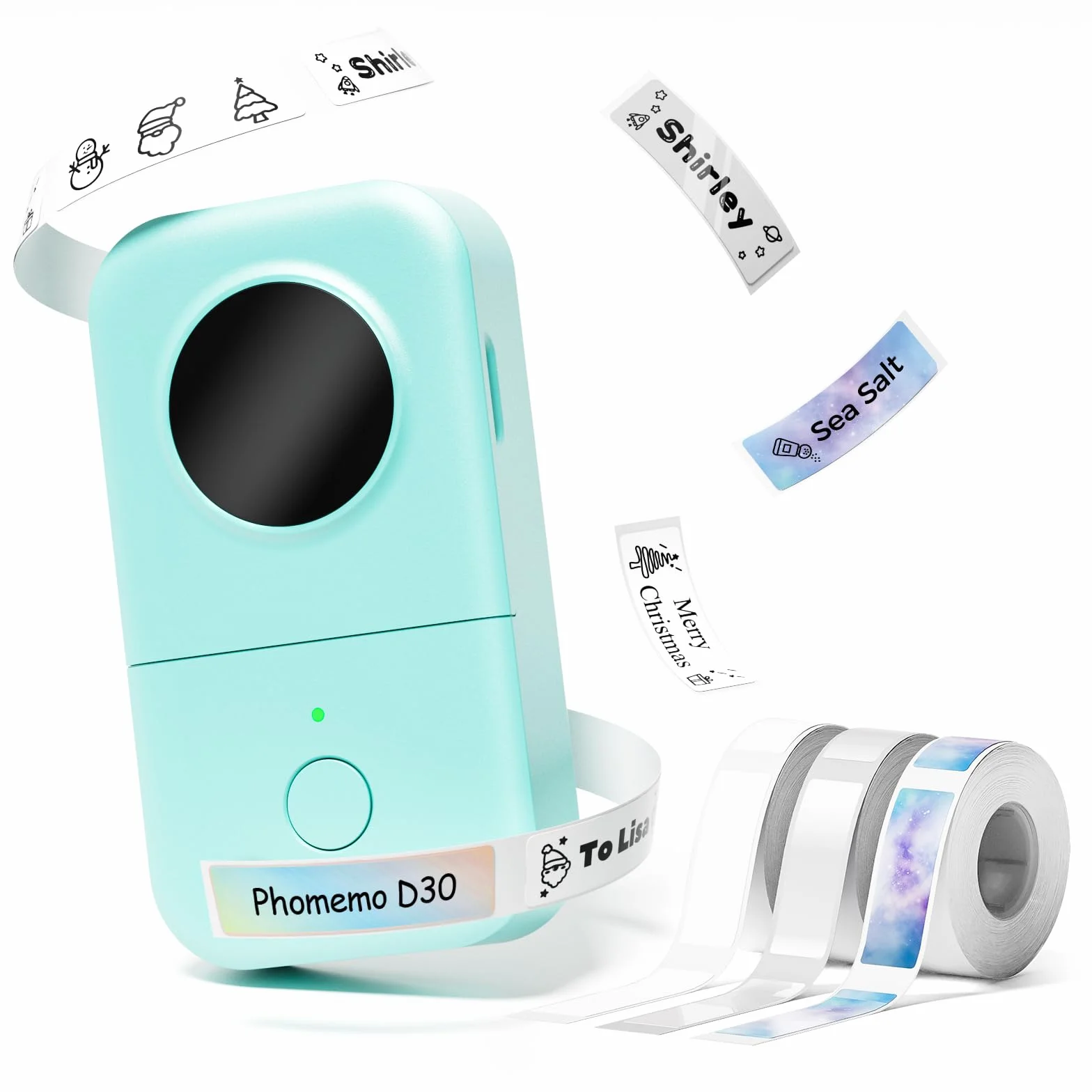 Phomemo D30 Mini Impresora de Etiquetas Bluetooth Portátil - Verde, 3 Rollos Incluido
