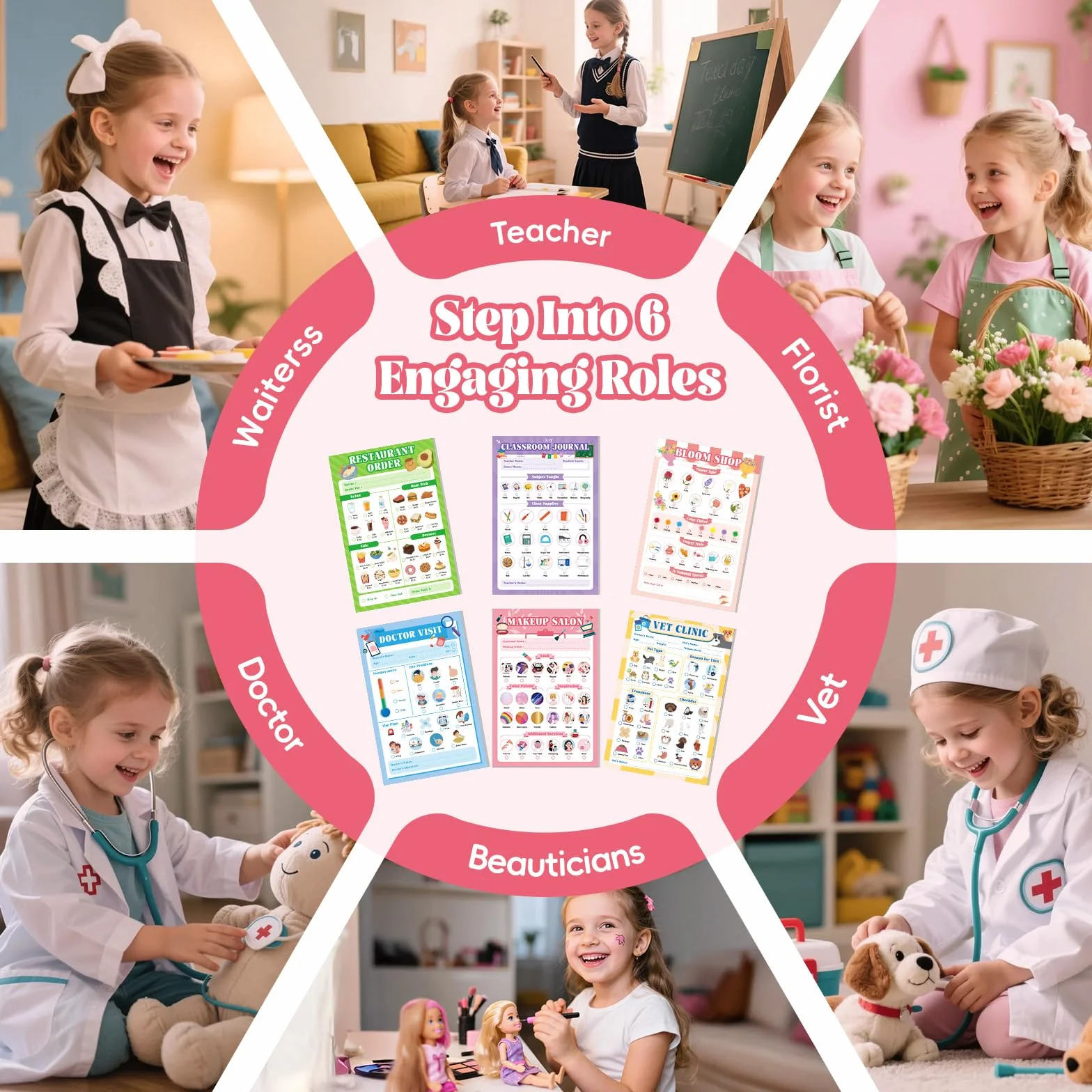 Confezione da 6 blocchi per appunti per bambini, 40 pagine per bambini, 10,2 x 15,2 cm, per giochi di ruolo fantasiosi per ragazze
