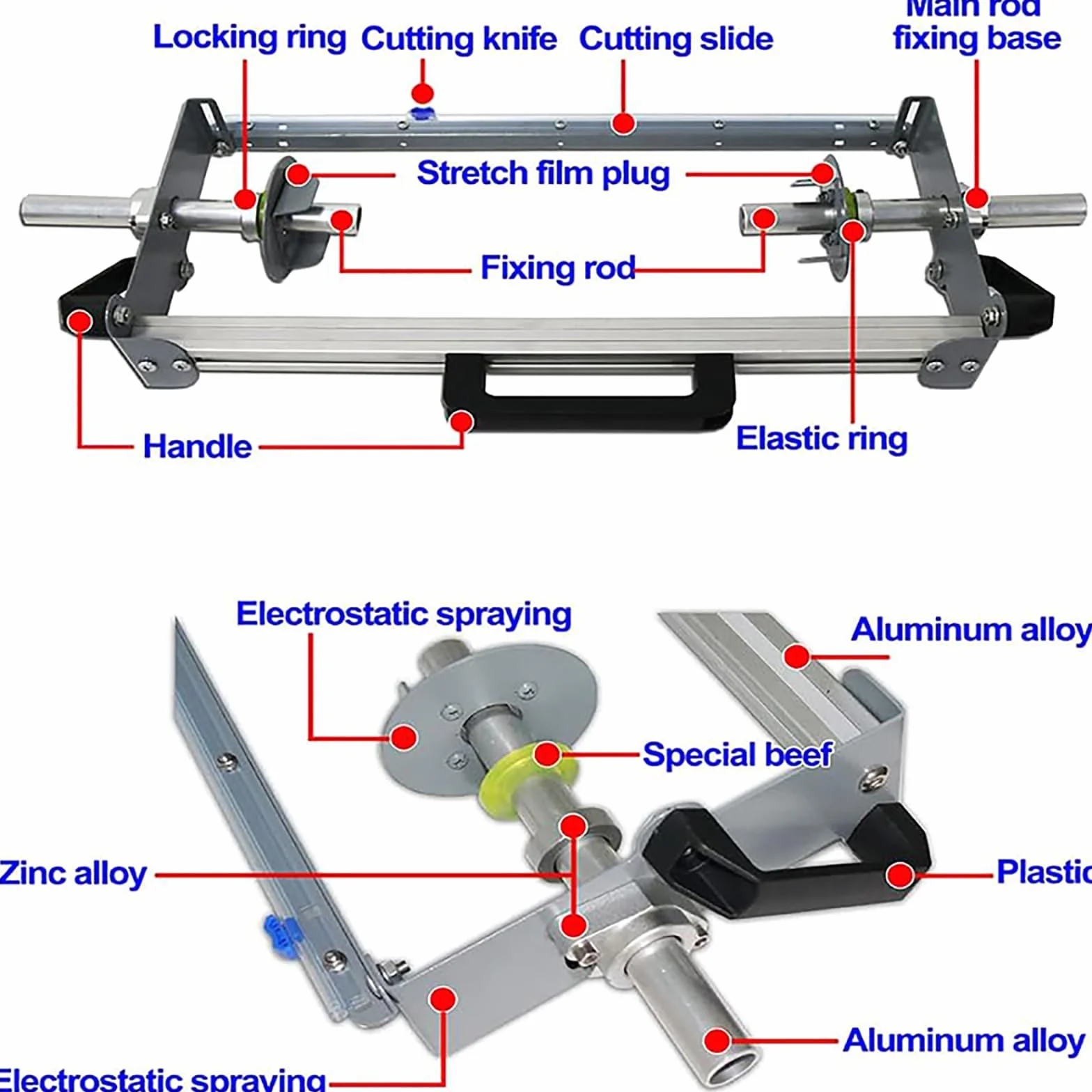KEhtu Macchina Avvolgitrice per Film Estensibile, Macchina per Imballaggio Manuale per Film Estensibile, Taglierina per Film Estensibile con Maniglia E Slitta Rimovibili, Taglio Rapido