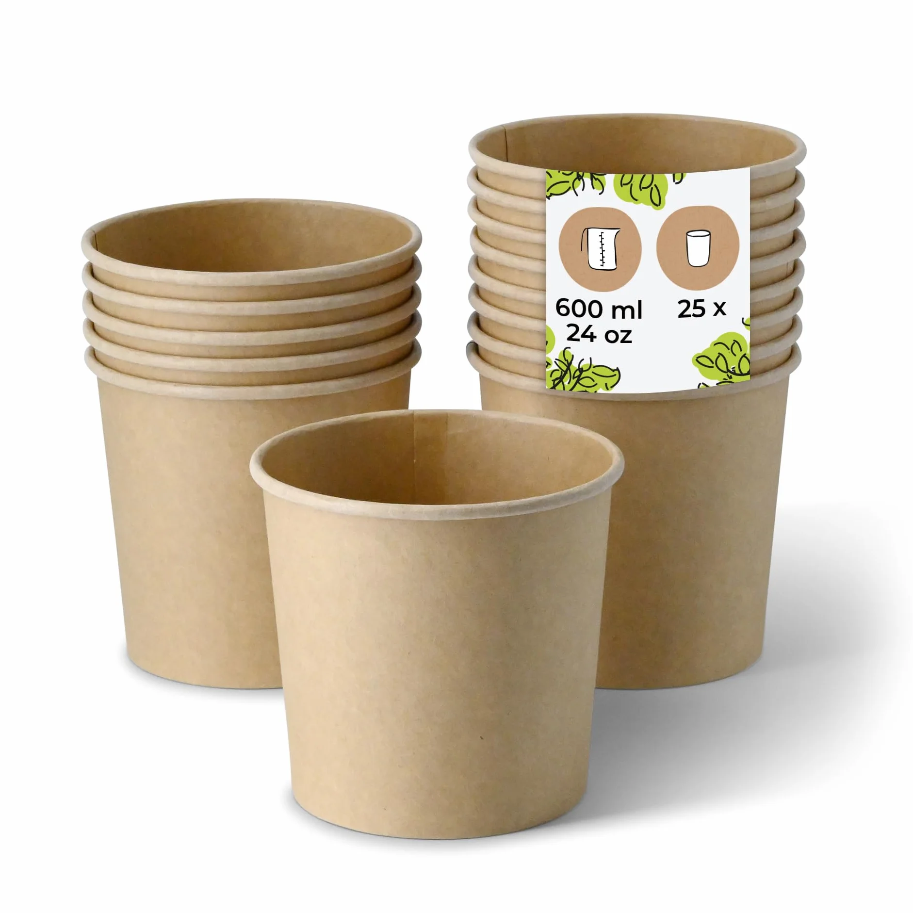 BIOZOYG Tazza per zuppa 600 ml 24 oz Ø 115 mm marrone Carta kraft Bicchieri carta grandi Ciotola per zuppa