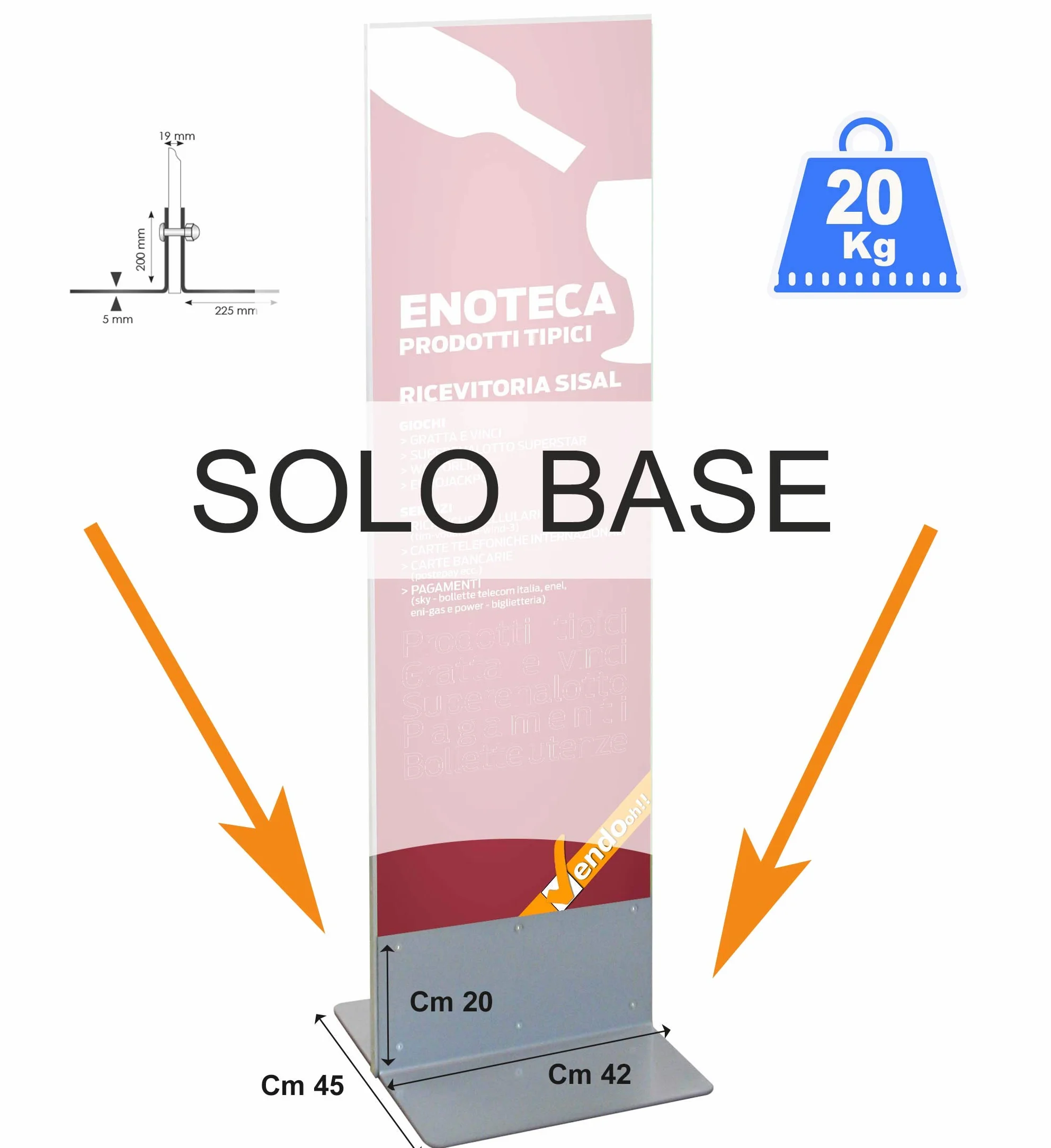 BASE 42 CM IN METALLO PER TOTEM PUBBLICITARIO BIFACCIALE ESPOSITORE DA PAVIMENTO