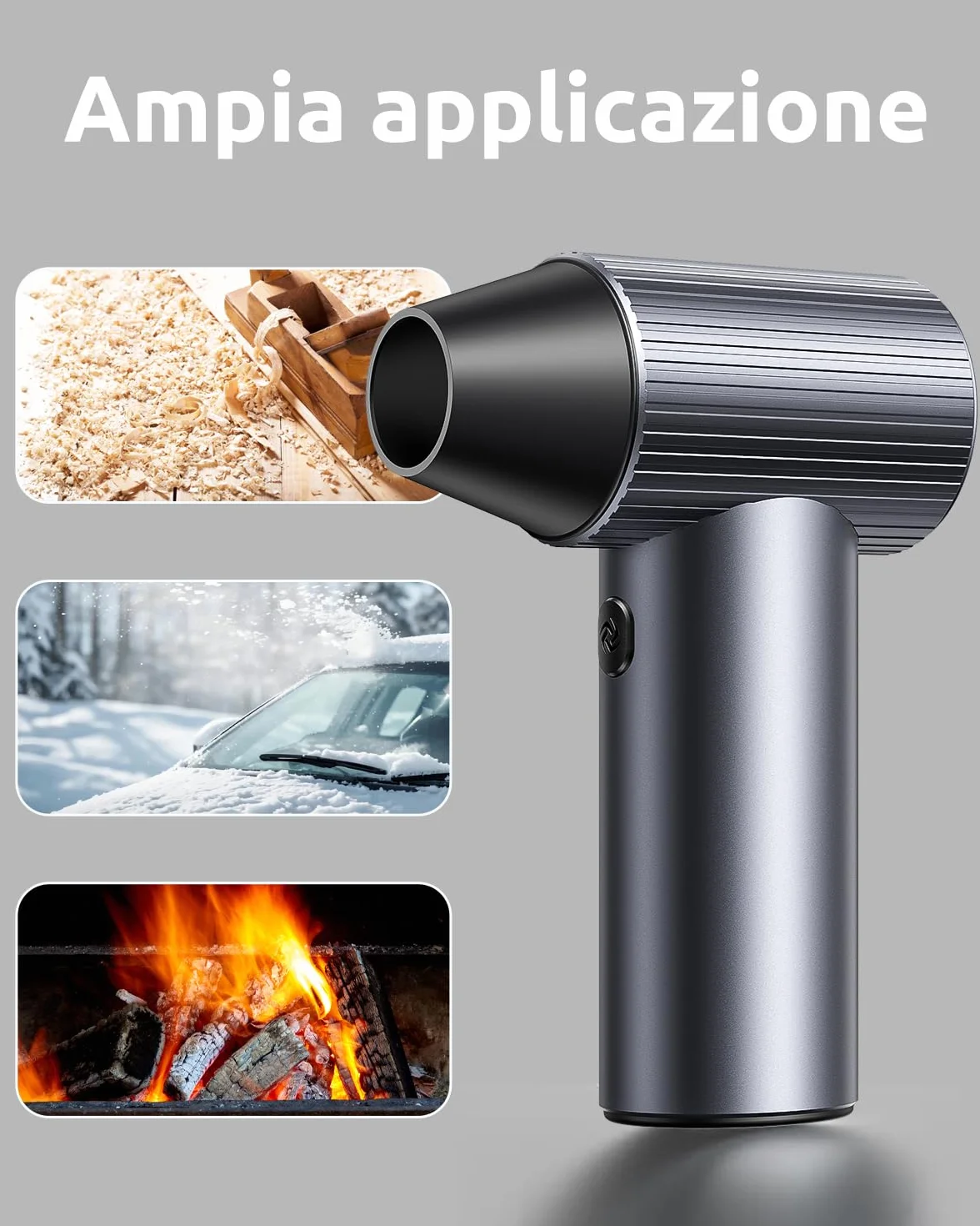 300000RPM Soffiatore Aria Compressa in Metallo - Mini Soffiatore a Batteria con 3 Velocità Regolabili e 4 Ugelli - Senza Fili e Ricaricabile - High-Power Air Duster per Auto/Casa/Ufficio/Camping