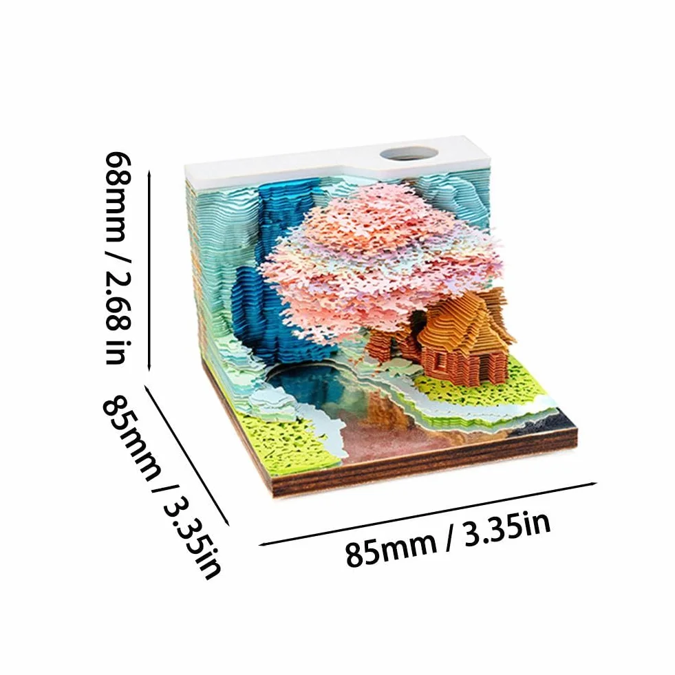 Calendario 3D 2026, Casa sull'albero con luce, creativo 3D Fantasy Casa sull'albero Memo Pad Calendario da scrivania, Casa sull'albero di fantasia, Scultura in carta per casa e ufficio, decorazioni da