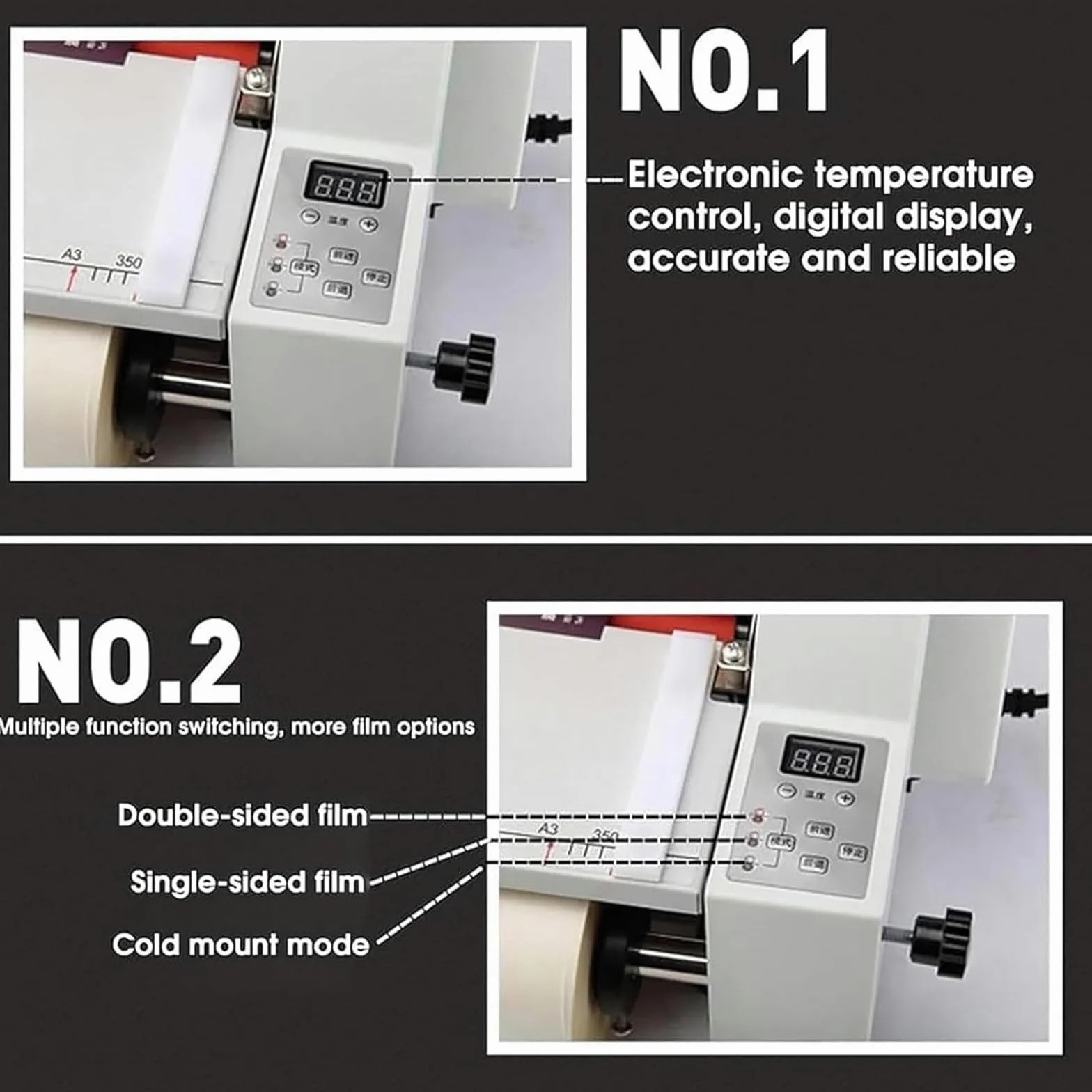 Laminatore a Caldo e a Freddo, Macchina per laminazione Elettronica, Controllo della Temperatura con Display Digitale da 350 mm, Mono e Bifacciale, per Ufficio