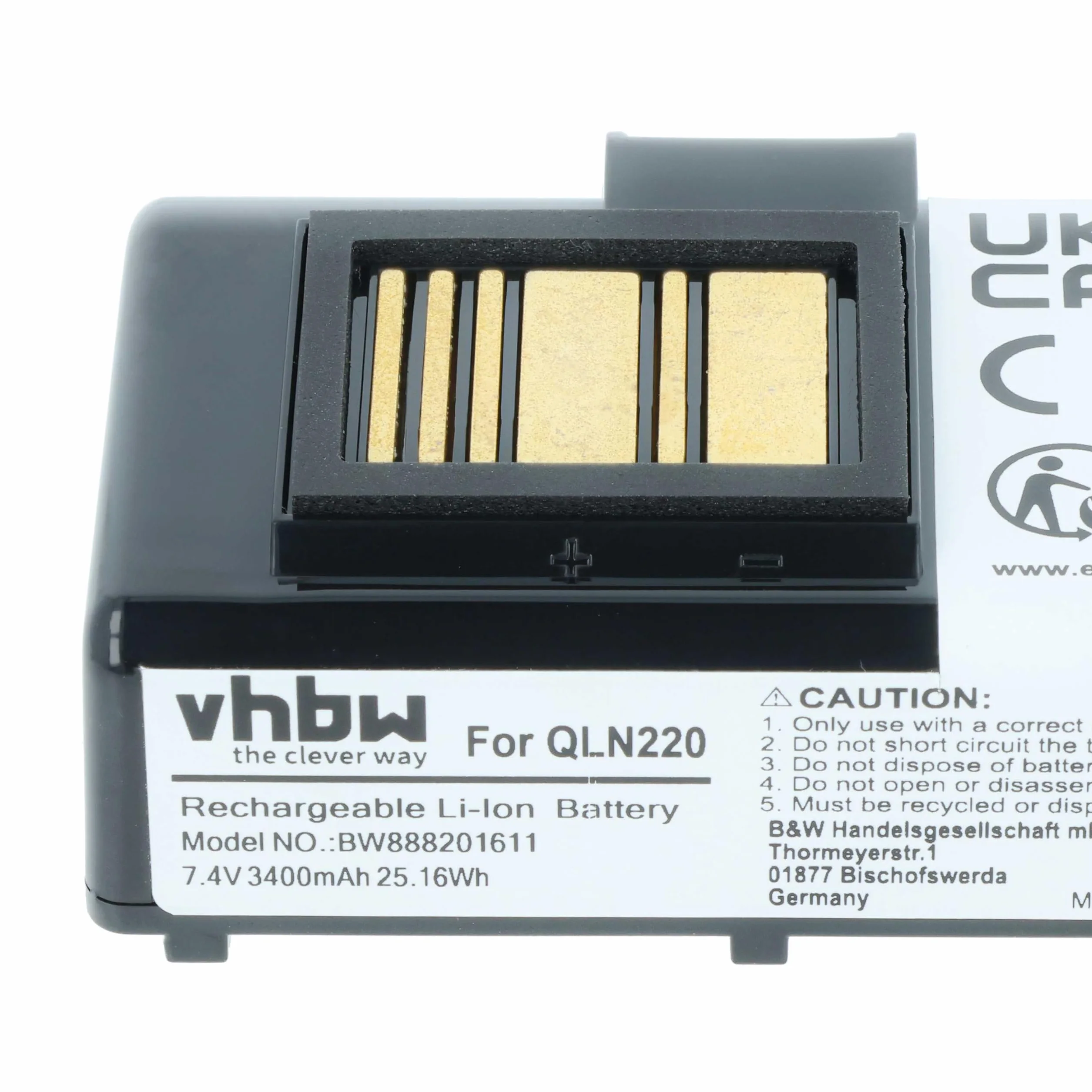 vhbw 1x batteria compatibile con Zebra QLn220HC, QLn320HC, QLN220, QLN320 stampante (3400mAh, 7,4V, Li-Ion)