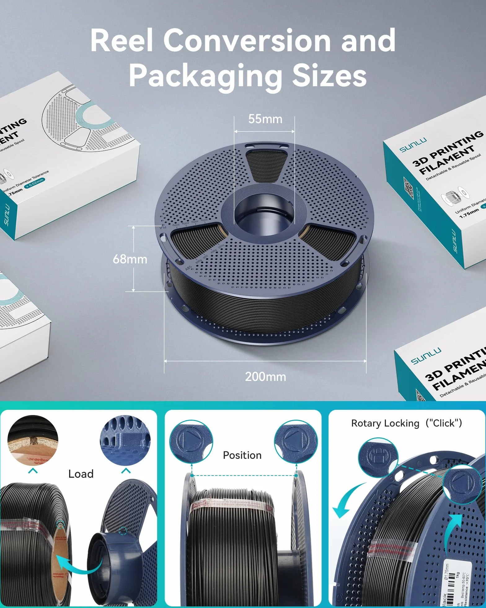 SUNLU PETG Filamento 1,75 mm 1 kg Bobina Nero per Stampante 3D