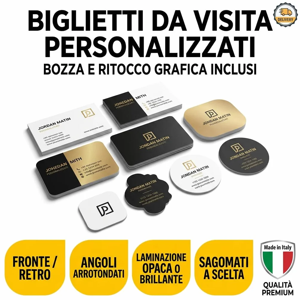 Biglietti da Visita Personalizzati 8x5 cm 50 Pezzi Fronte/Retro Angoli Arrotondati Laminazione Opaca o Brillante Made in Italy