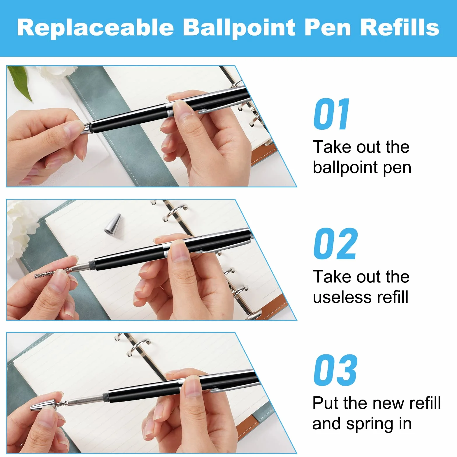 Set di Ricariche per Penne Parker, 24 Pezzi, Refill Penna a Sfera, 0,5 mm Punta Media (Nero)