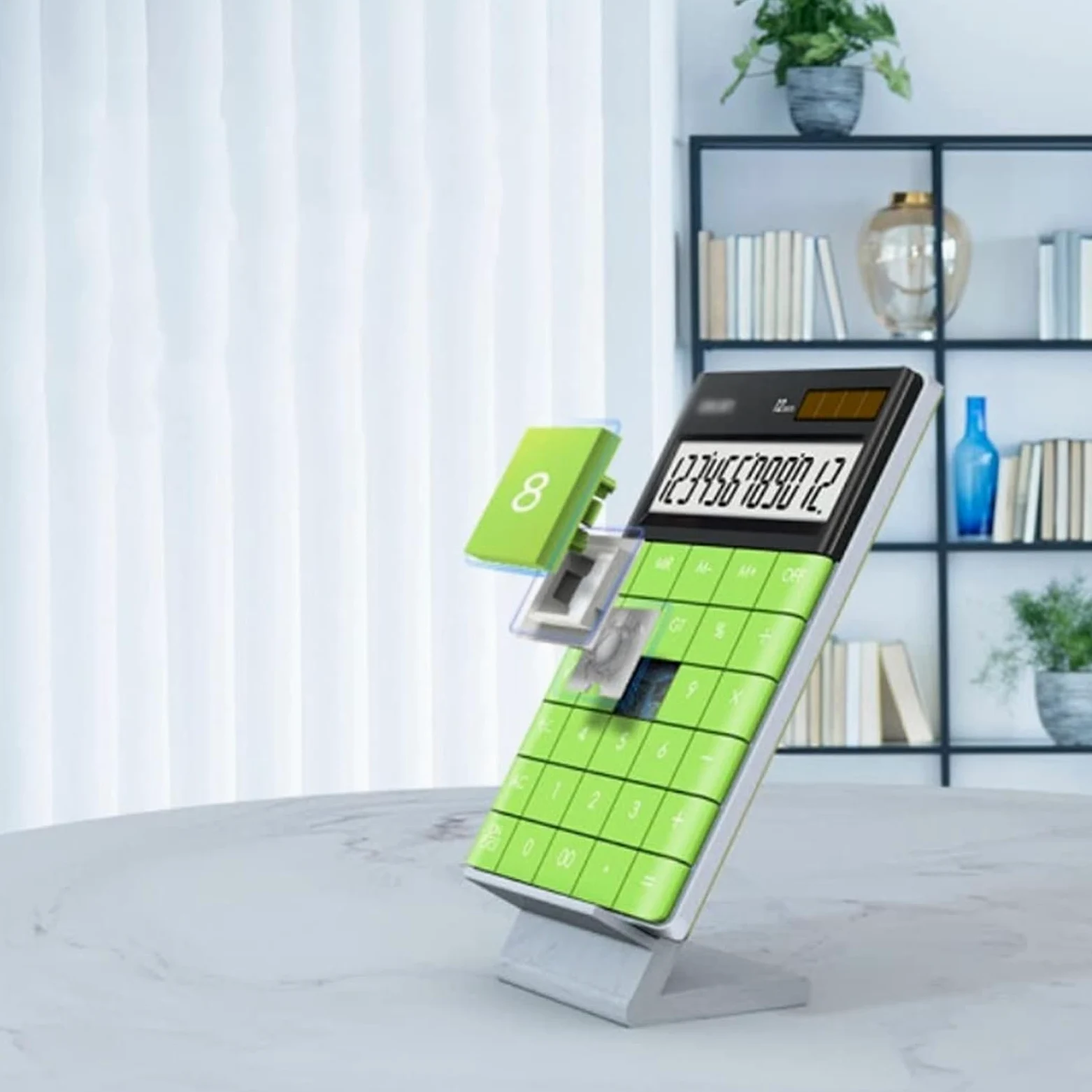 Calcolatrice Calcolatrice da Tavolo con Ampio Display A 12 Cifre, Solare E Batteria, Doppia Alimentazione, Portatile Tavolo Ufficio(Rot)