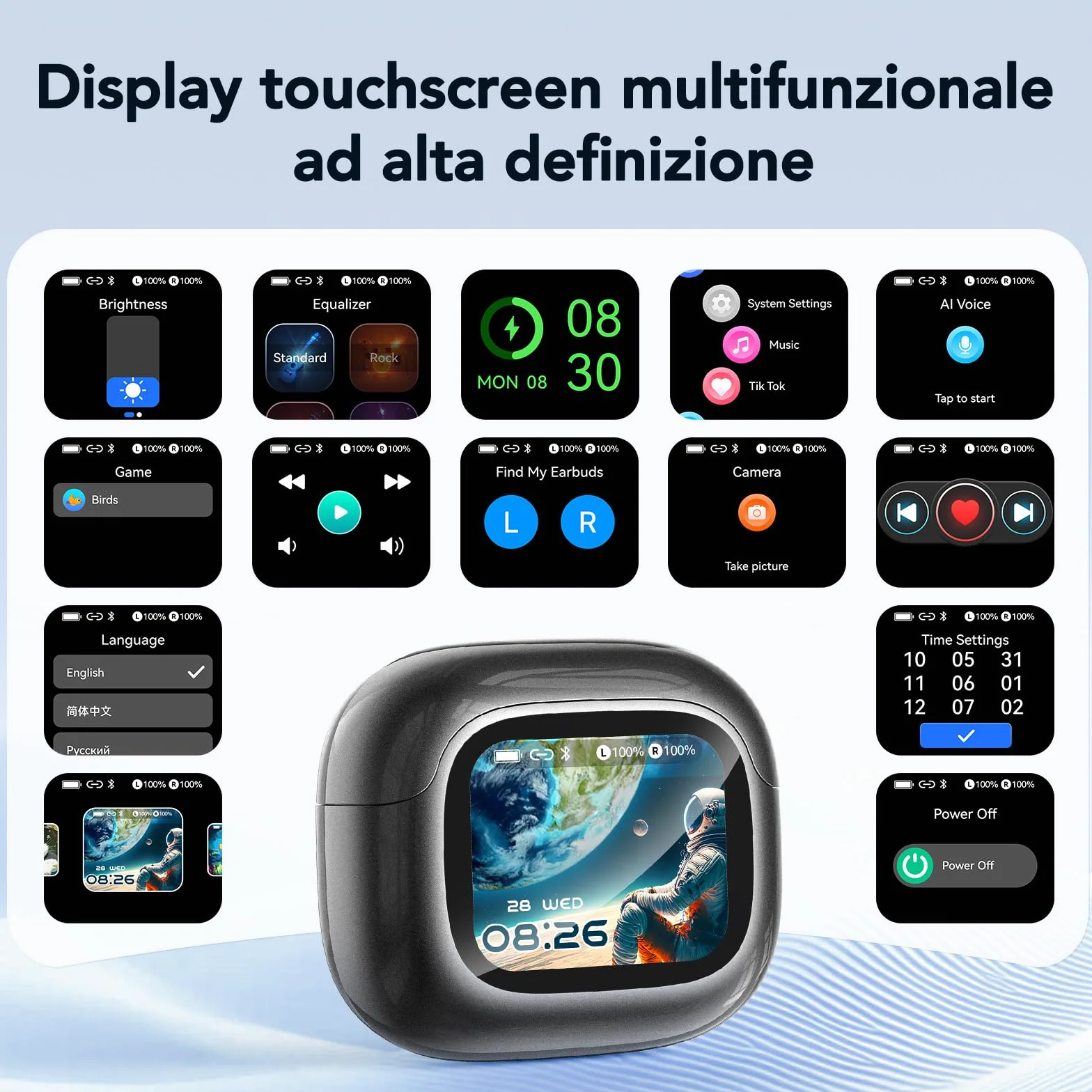 NE32 AI cuffie traduzione simultanea, auricolari per traduzione 3 in 1 per 150 lingue con app, 9 molità di traduzione,cuffie traduttore istantaneo, Cuffie Bluetooth 6.0 con schermo LCD, per viaggio.