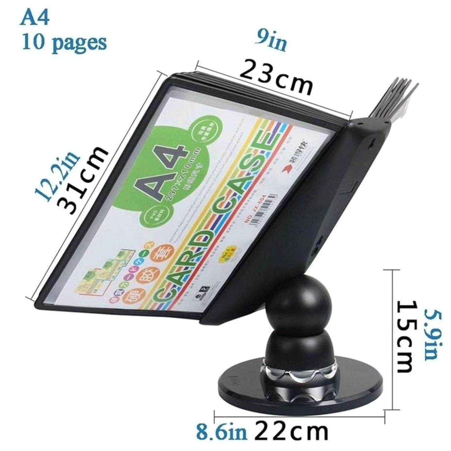 Portadocumenti da scrivania regolabile in PVC e metallo | Espositore da ufficio nero da 10/20 pagine: organizer di riferimento(10 pages)
