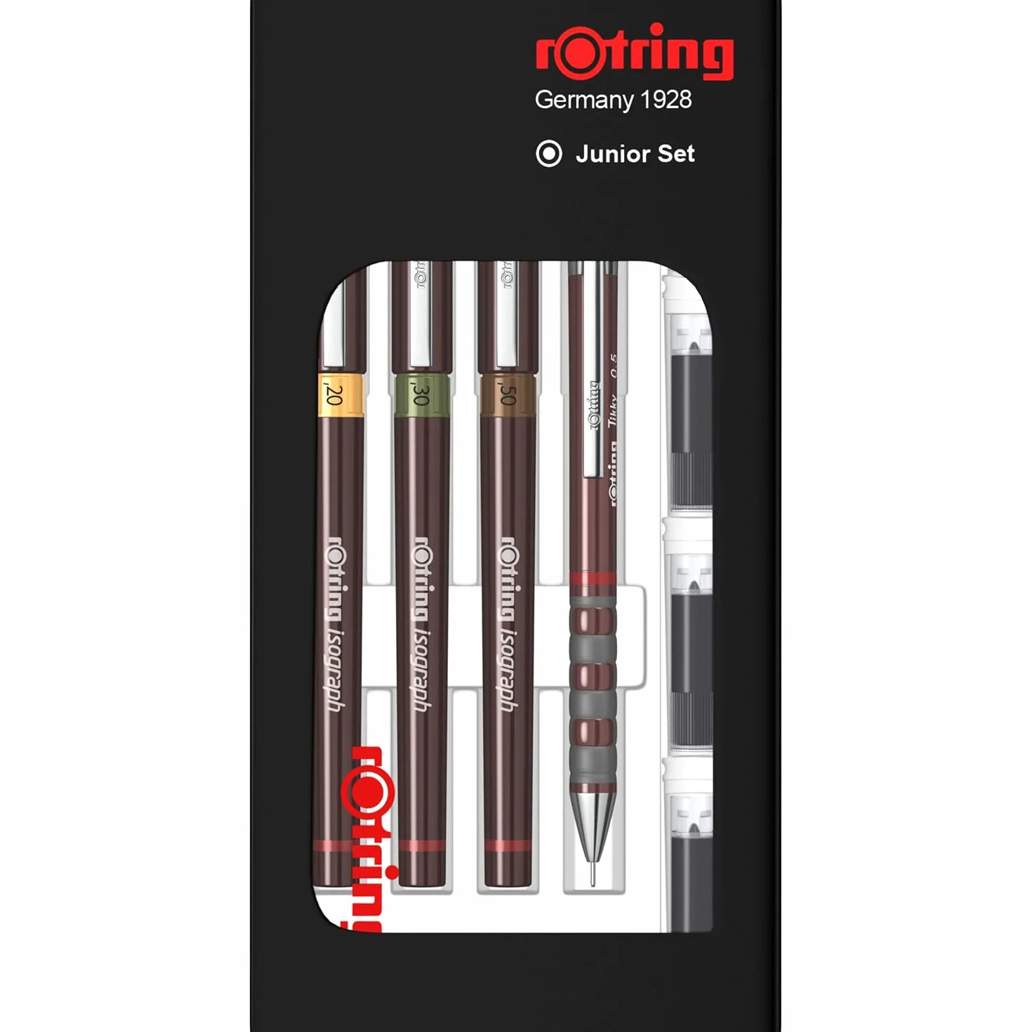 rOtring Isograph Set 3 penne tecniche punta fine 0,20 0,30 0,50 mm taccuino