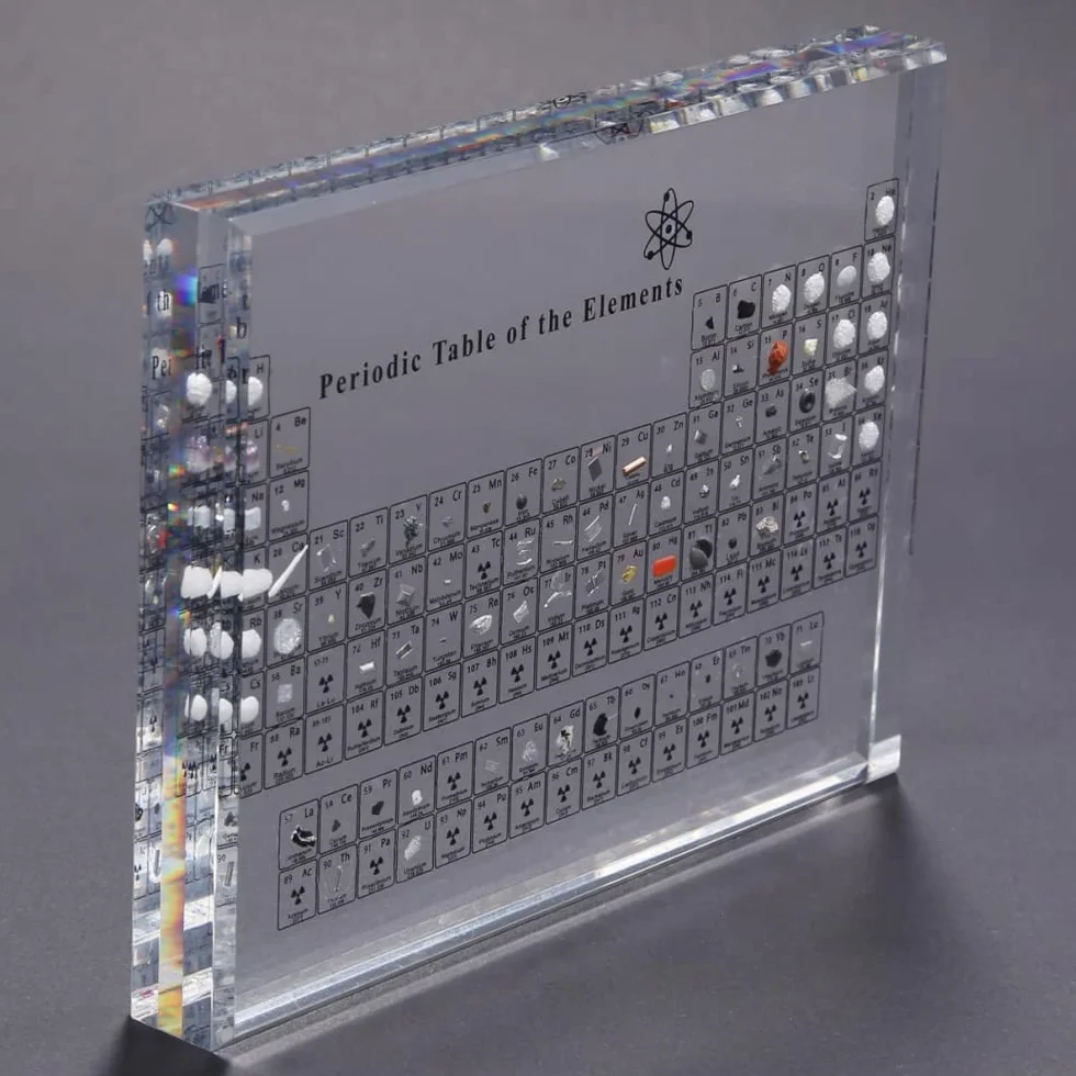 Tavola periodica in acrilico con elementi reali, visualizzazione di elementi chimici, tavola periodica degli elementi, regalo di compleanno per la festa scolastica