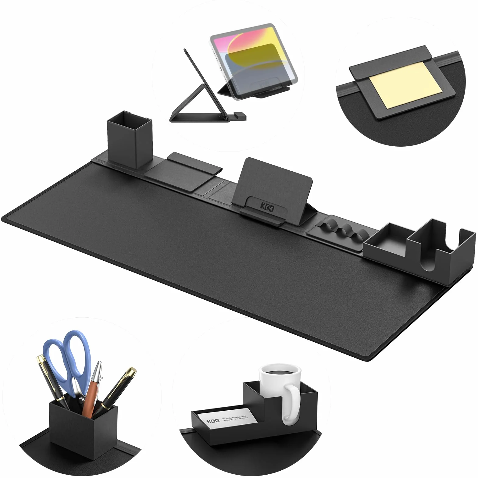 KDD Sottomano Scrivania in Pelle PU 6 in 1 con Organizer Magnetici per Supporto Tablet, Portabicchieri, Portacarte, Portapenne, Gestione Cavi