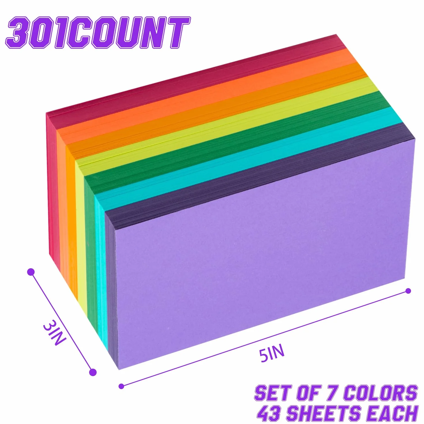 Cartoncino 301 pezzi 3x5 pollici (7,62x12,7 cm) schede flash 7 colori carta pesante 180 gsm studio multicolori