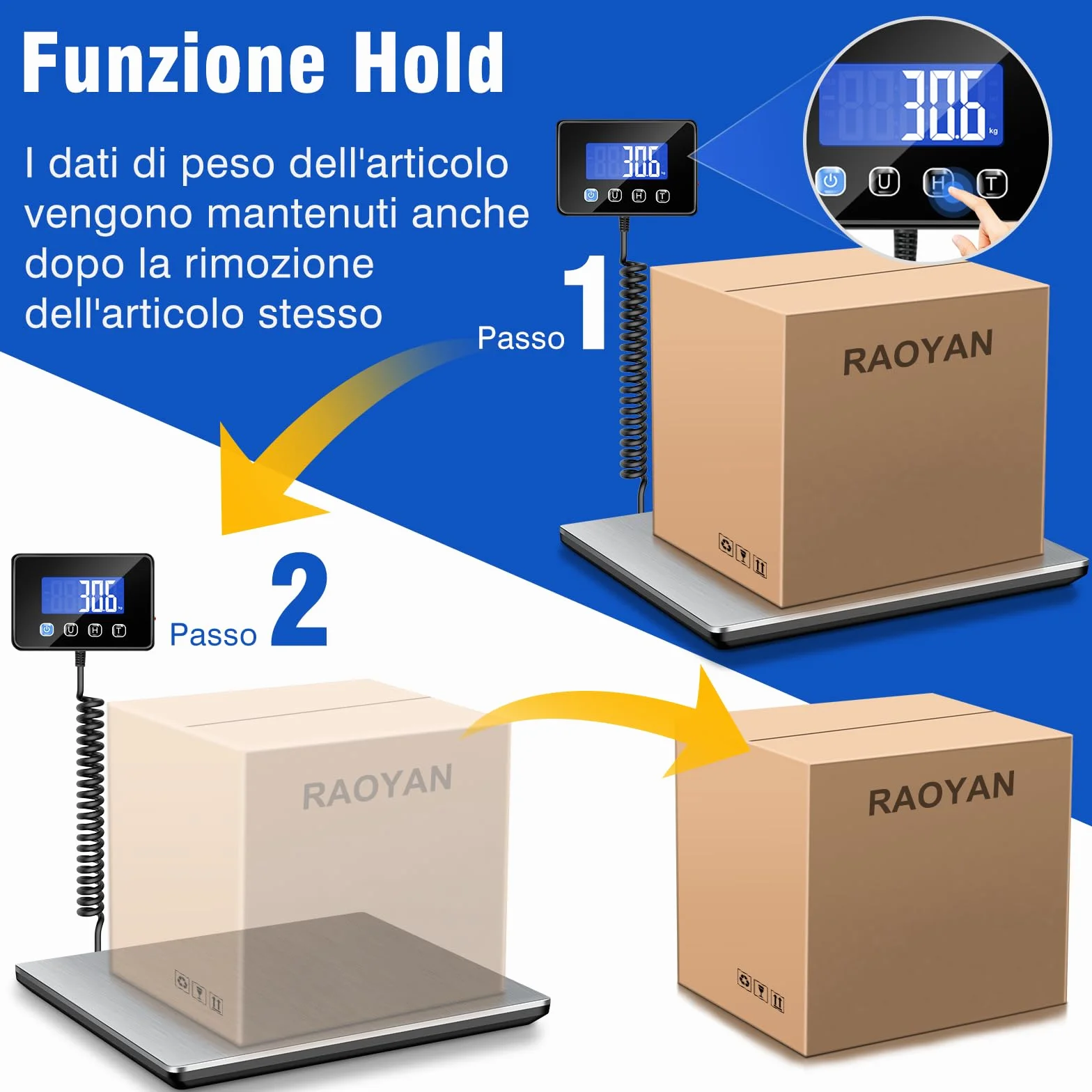 Bilancia Pesa Pacchi 300kg 20g Profesjonalna LCD Tara Hold USB