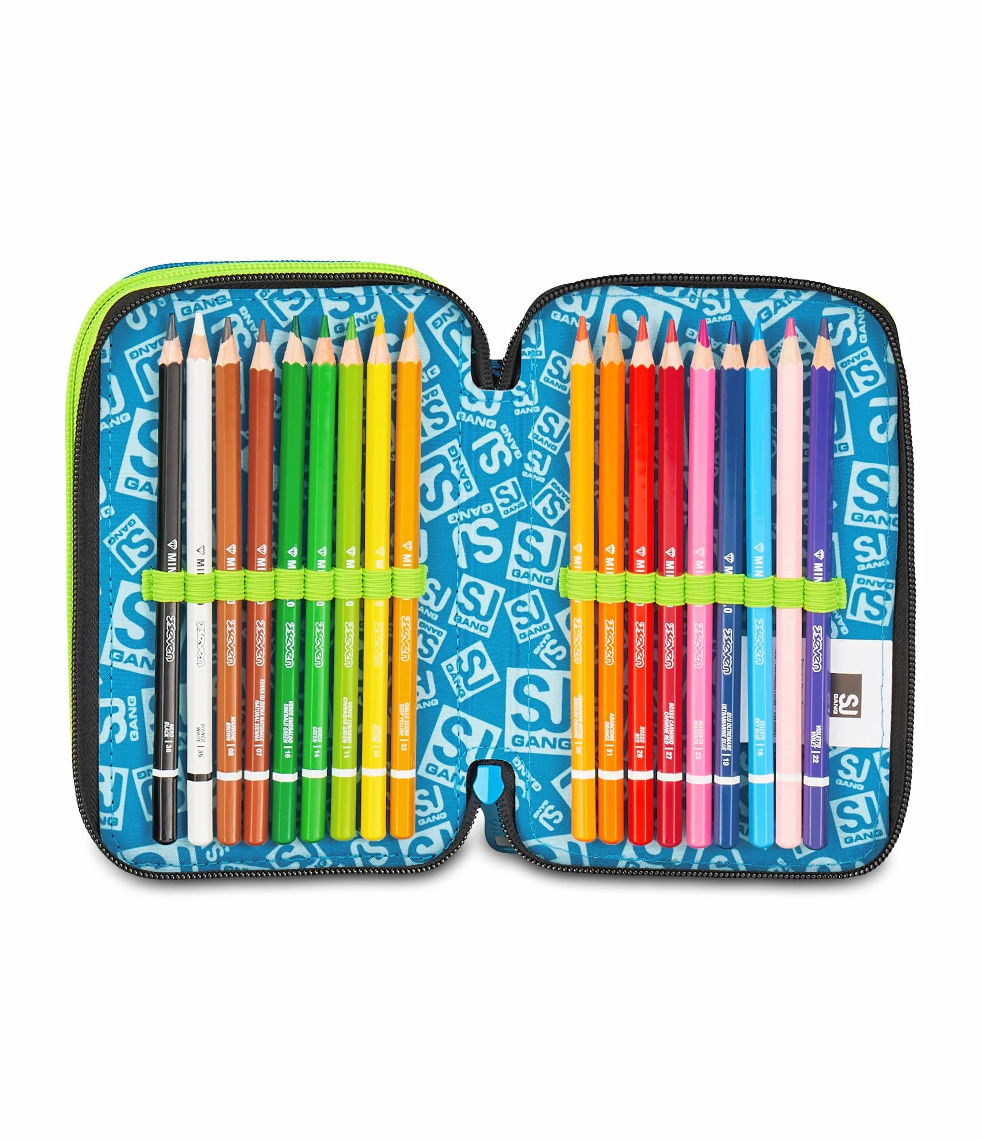 Astuccio Scuola 3 Zip Led Look Blu Portapenne Triplo Scomparto Completo