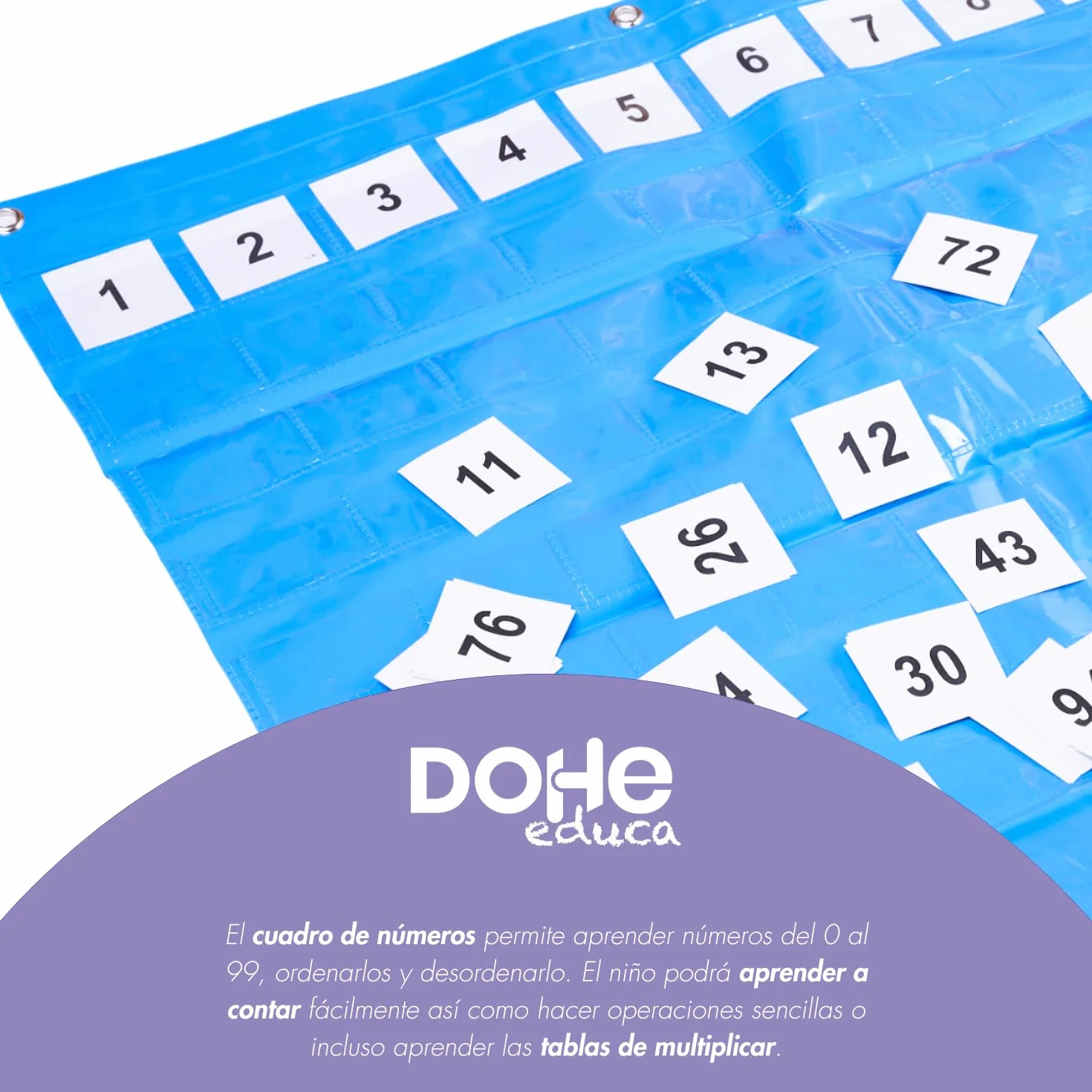 Dohe Educa - Pannello 100 tasche per imparare tabelle da moltiplicare e matematica, con carte da 0 a 99 - materiale scolastico ed educativo