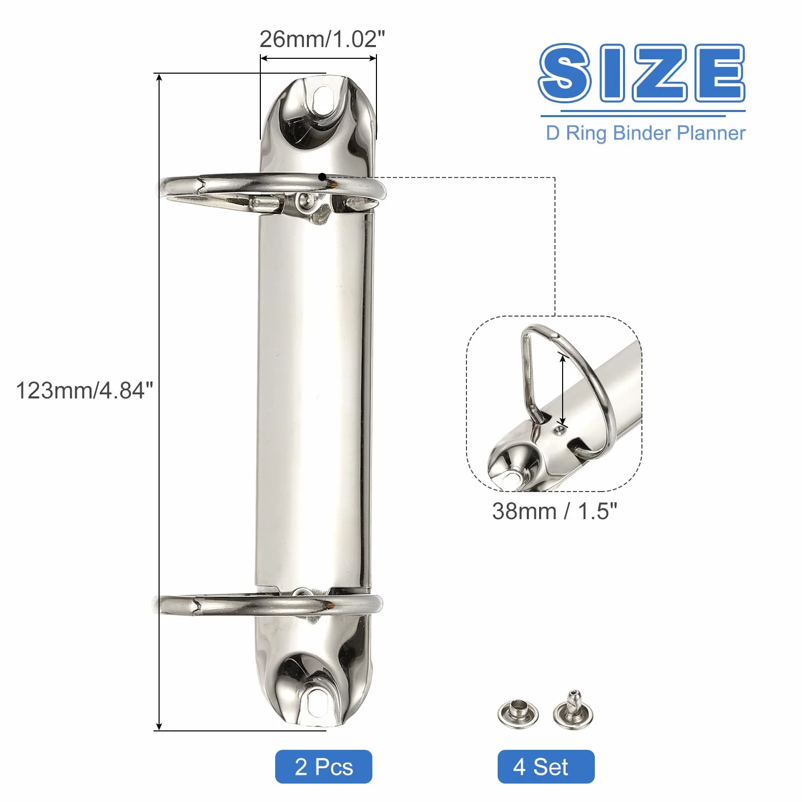 PATIKIL B7 2 Anelli Meccanismi Raccoglitori Sostituzione 1.5" D Anelli 26mm Argento