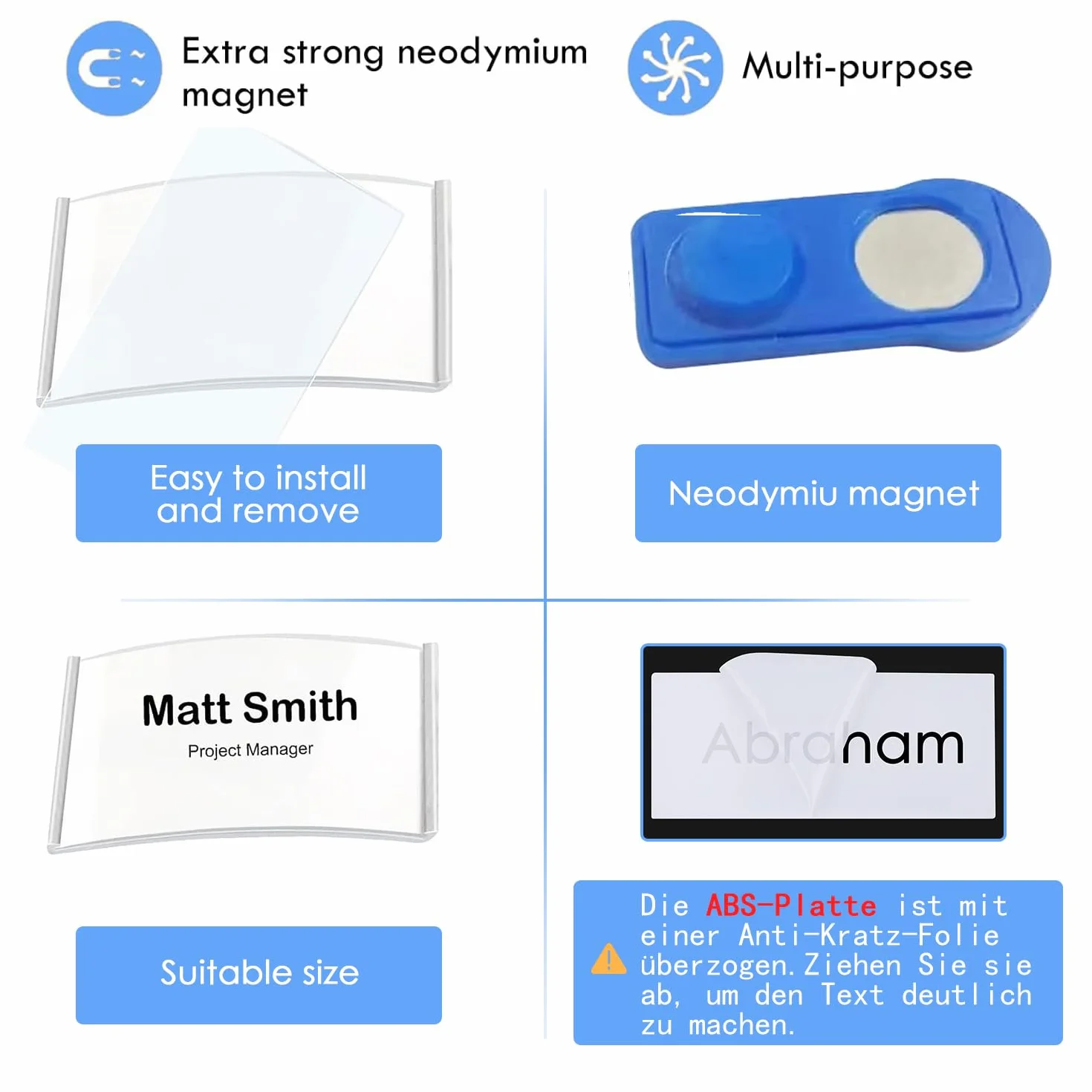 Porta Badge Magnetico Trasparente per Abbigliamento 15 Pezzi Argento