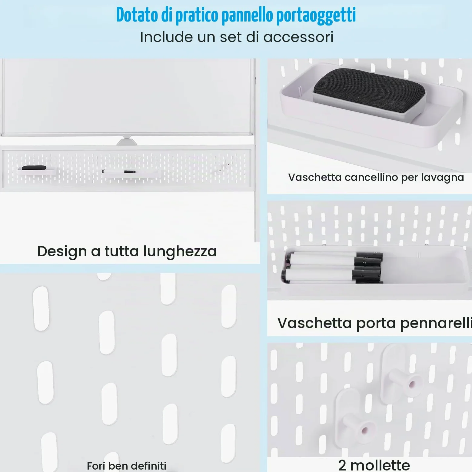 GIANTEX Lavagna bianca mobile double face, 120 x 90 cm, lavagna magnetica su gambe regolabile in 2 altezza, telaio in metallo, pannello perforato, 12 magneti, lavagna bianca rotella, bianco