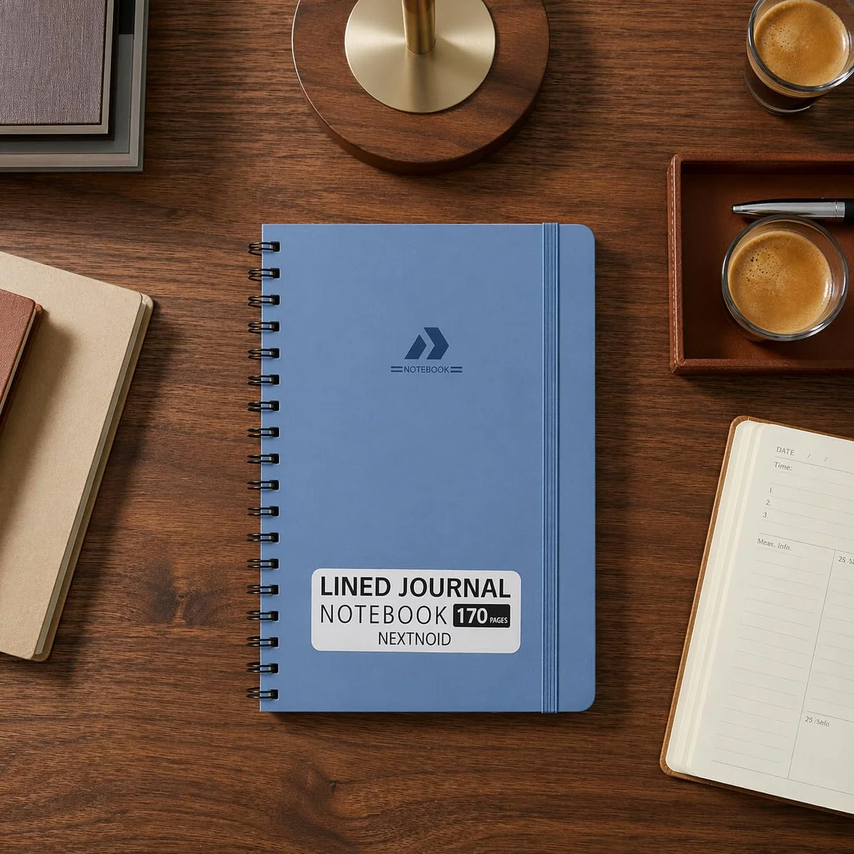 Nextnoid Taccuino a spirale a righe, per donne e uomini, formato A5 (14,7 x 21,1 cm), 170 pagine, copertina rigida, per lavoro e appunti, diari a righe universitari per scrivere, blu