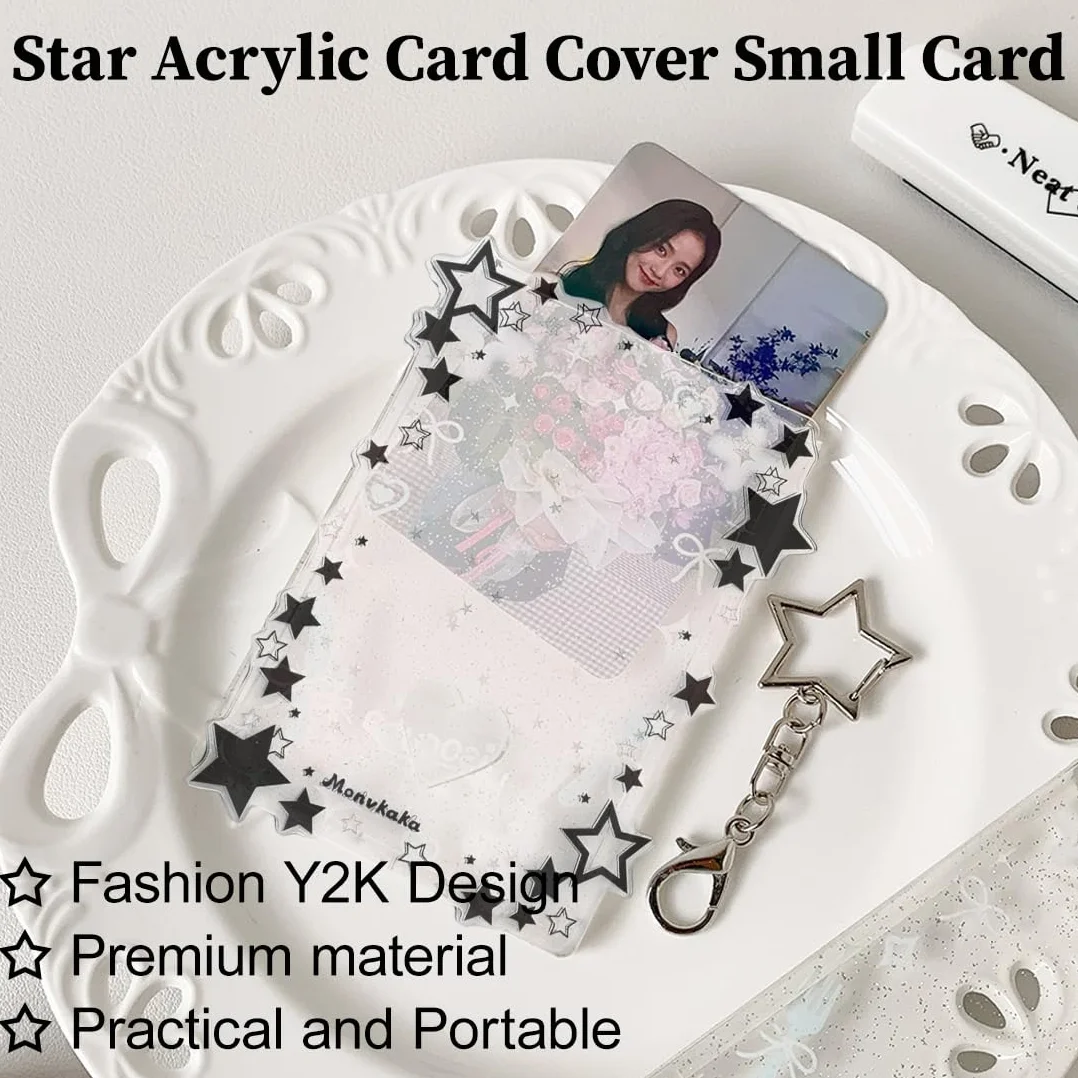 Pezzi Photocard Holder Acrilico Kpop Porta Keychain Id Card Badge Holder Y2K Stella Motivo Nero