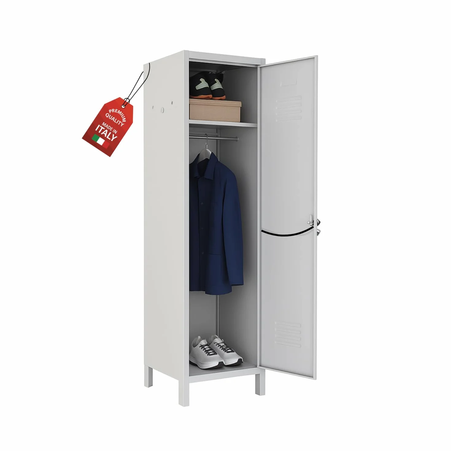 OWIJI Armadietto Spogliatoio Sporco Pulito Grigio Premium Quality Made in Italy 1 Anta 180x36x35 cm Lamiera Ripiano Appendiabiti Cartellino Armadio Palestra Ufficio Garage Salvaspazio Doppia Chiave