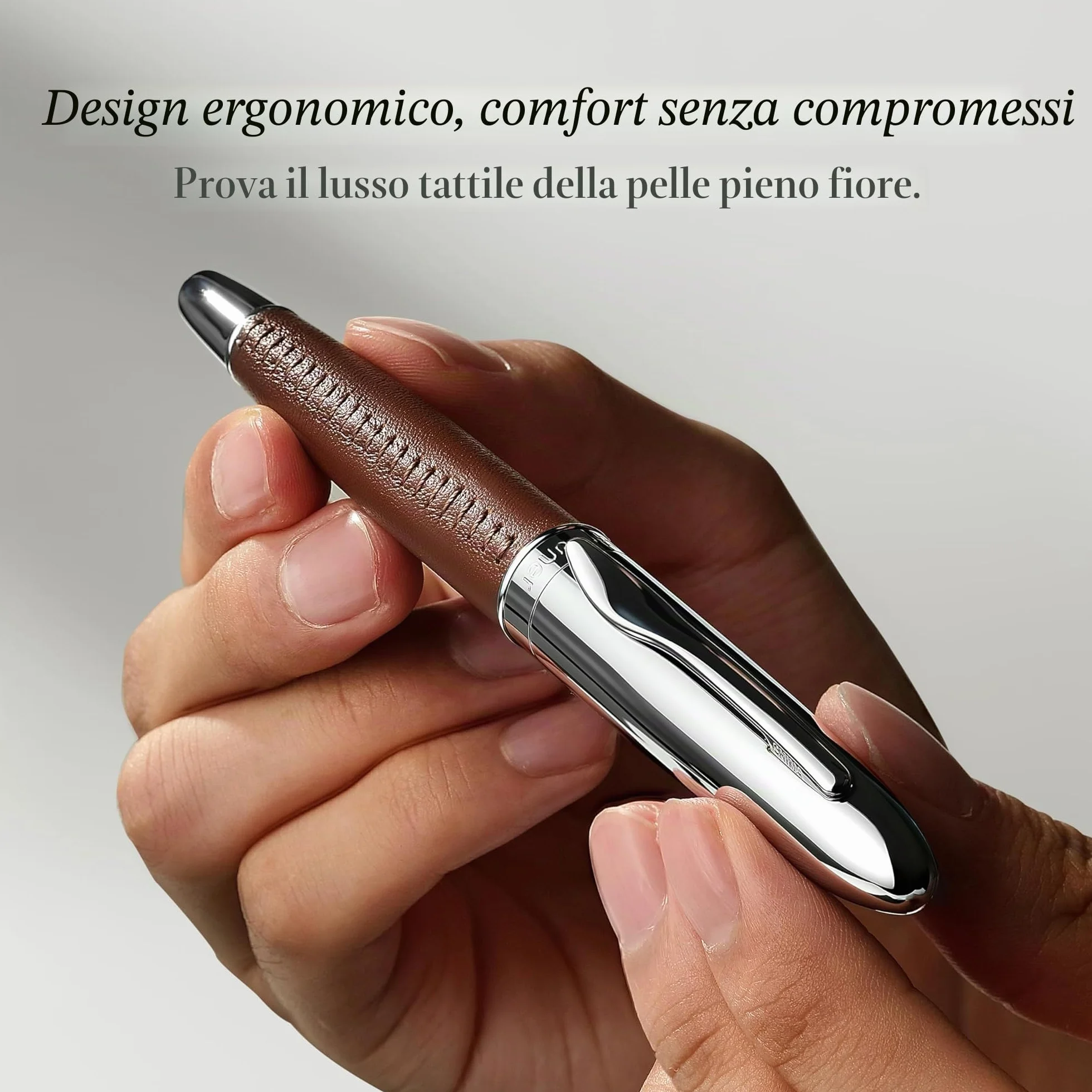 BEILUNER 318 Penna Rollerball di Lusso in Pelle, Pelle Premium Cucita a Mano & Finitura Cromata, Ricambio Schmidt, Miglior Set Regalo Manageriale per Uomo e Donna, Penna Riempiibile - Marrone
