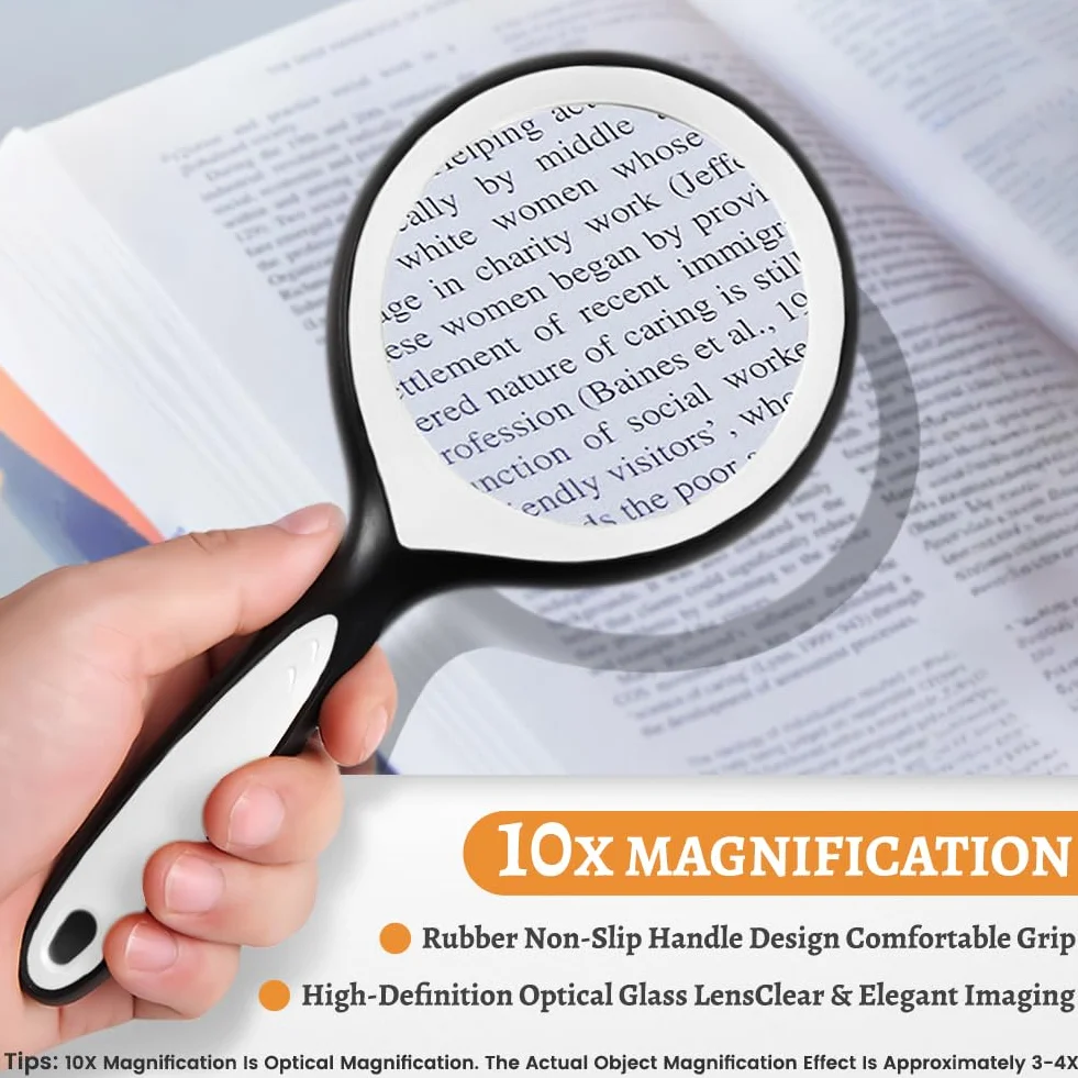 Lente d'Ingrandimento 10X Portatile per Lettura, Anziani, Bambini, Artigianato Bianco