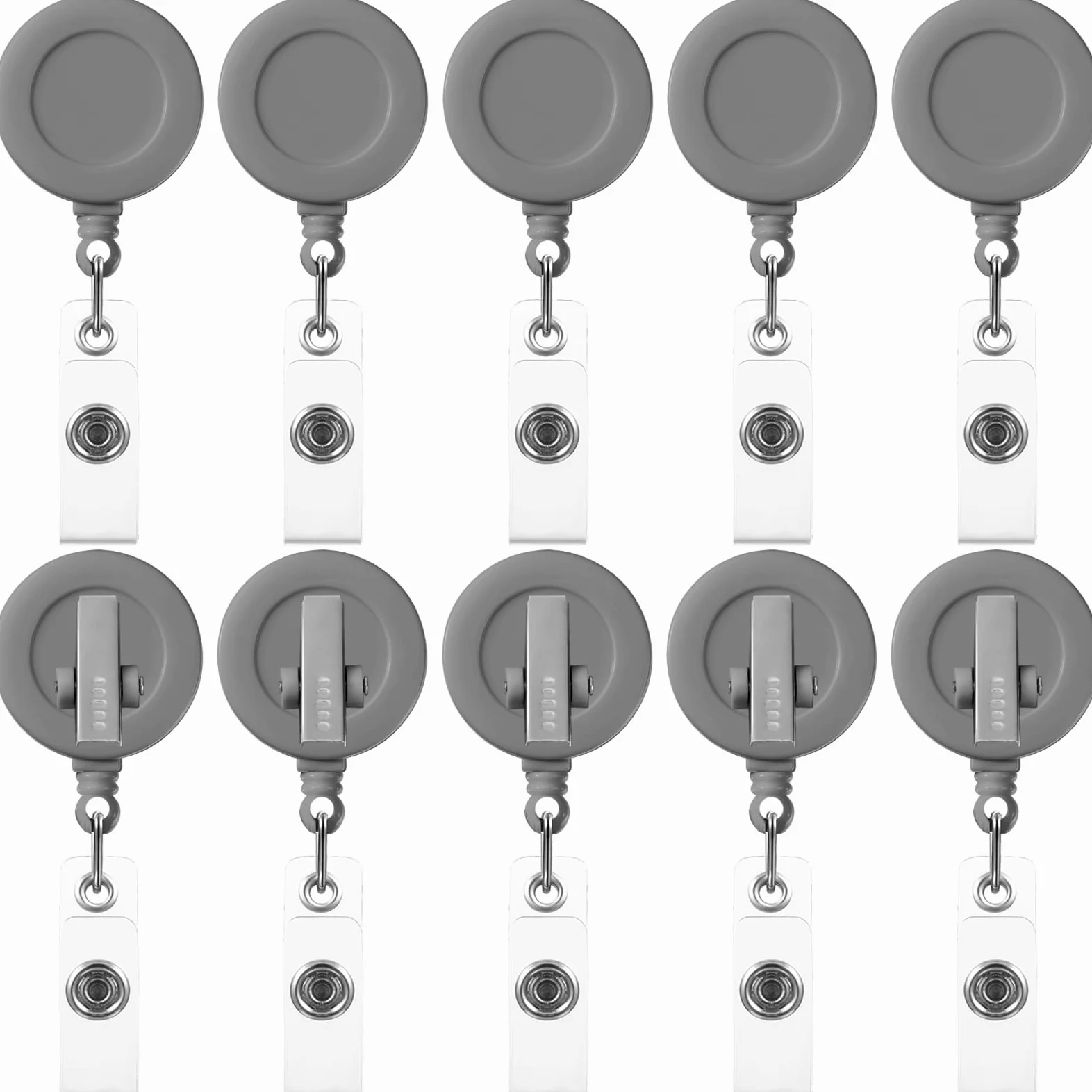 Zonon 50 bobine porta badge retrattili con clip a coccodrillo girevole, porta carte d'identità, porta badge, clip per studenti, insegnanti, impiegati (grigio)