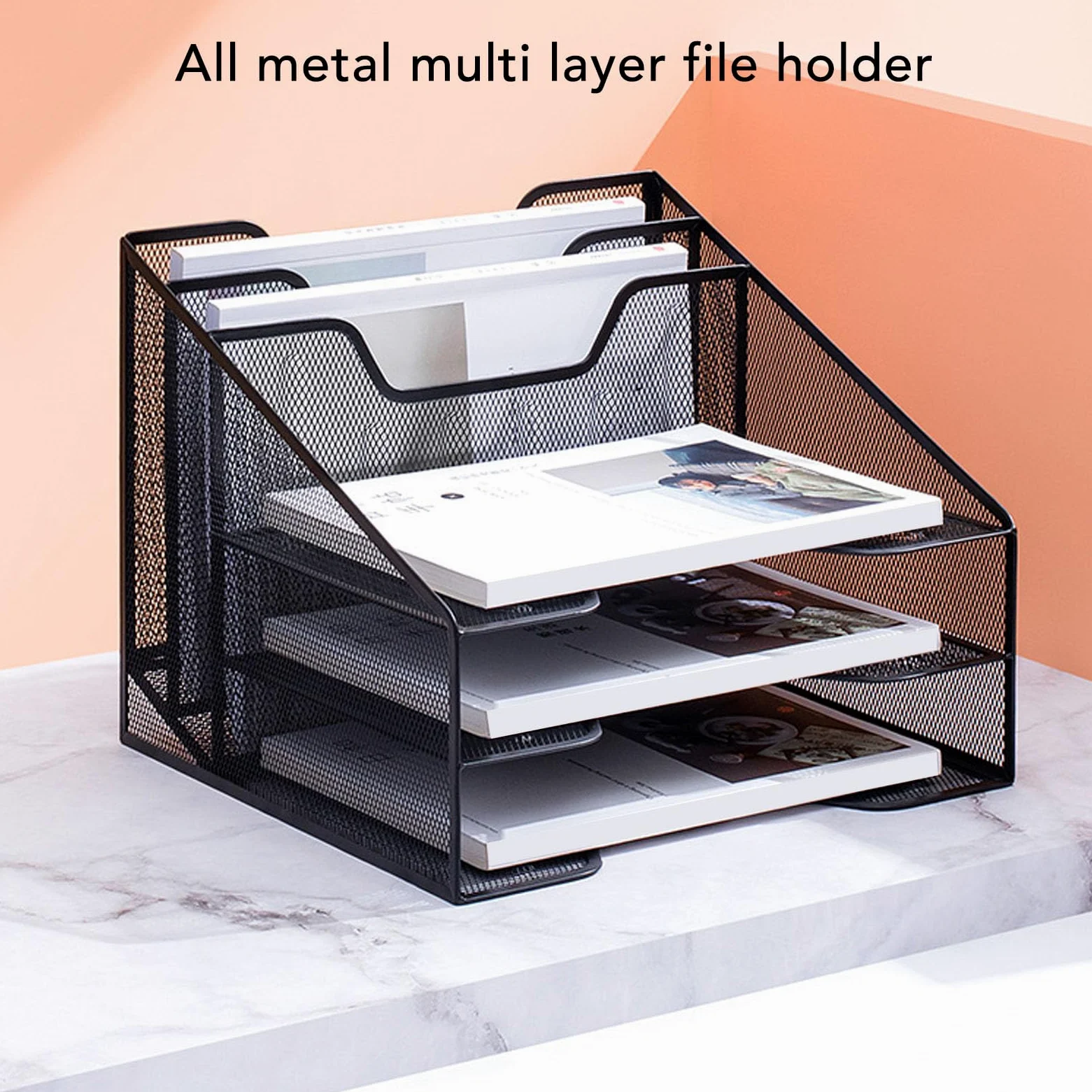 Vassoio per carta a 3 livelli, Vassoio per lettere, Organizer scrivania in rete, Raccoglitore di lettere, file e documenti, Rack per archiviazione, Forniture per ufficio