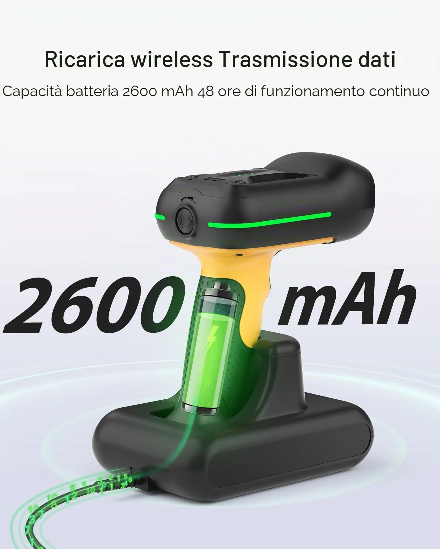 Inateck BCST-75S - Scanner di codici a barre industriale senza fili, 2D QR con stazione di ricarica intelligente, IP67 impermeabile e antipolvere, lettore di codici a barre con batteria da 2600 mAh,
