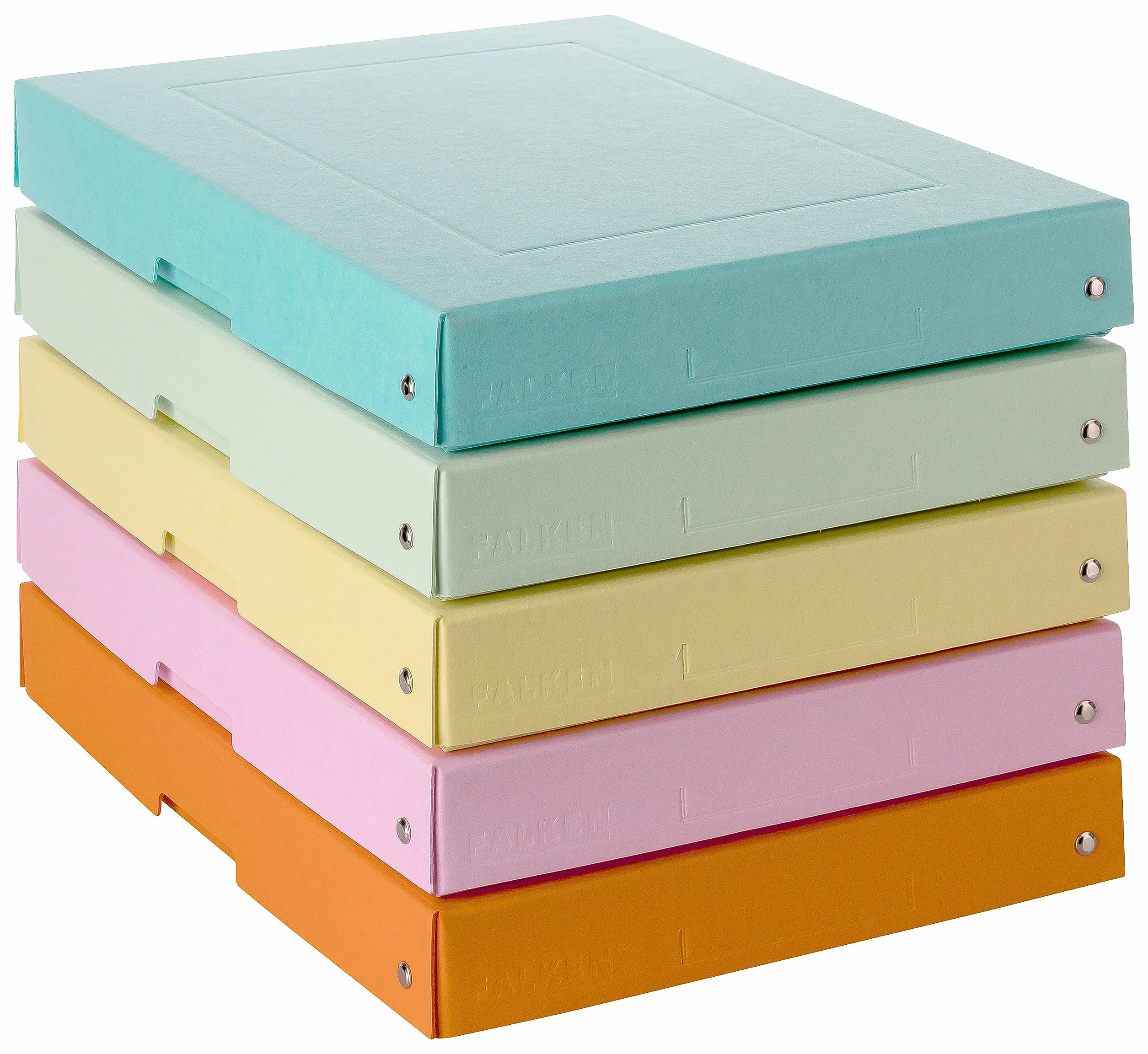 FALKEN PureBox - Confezione da 5 scatole originali PureBox in cartone robusto, 40 mm, formato DIN A4, colori assortiti, scatola regalo vegana, scatola multiuso