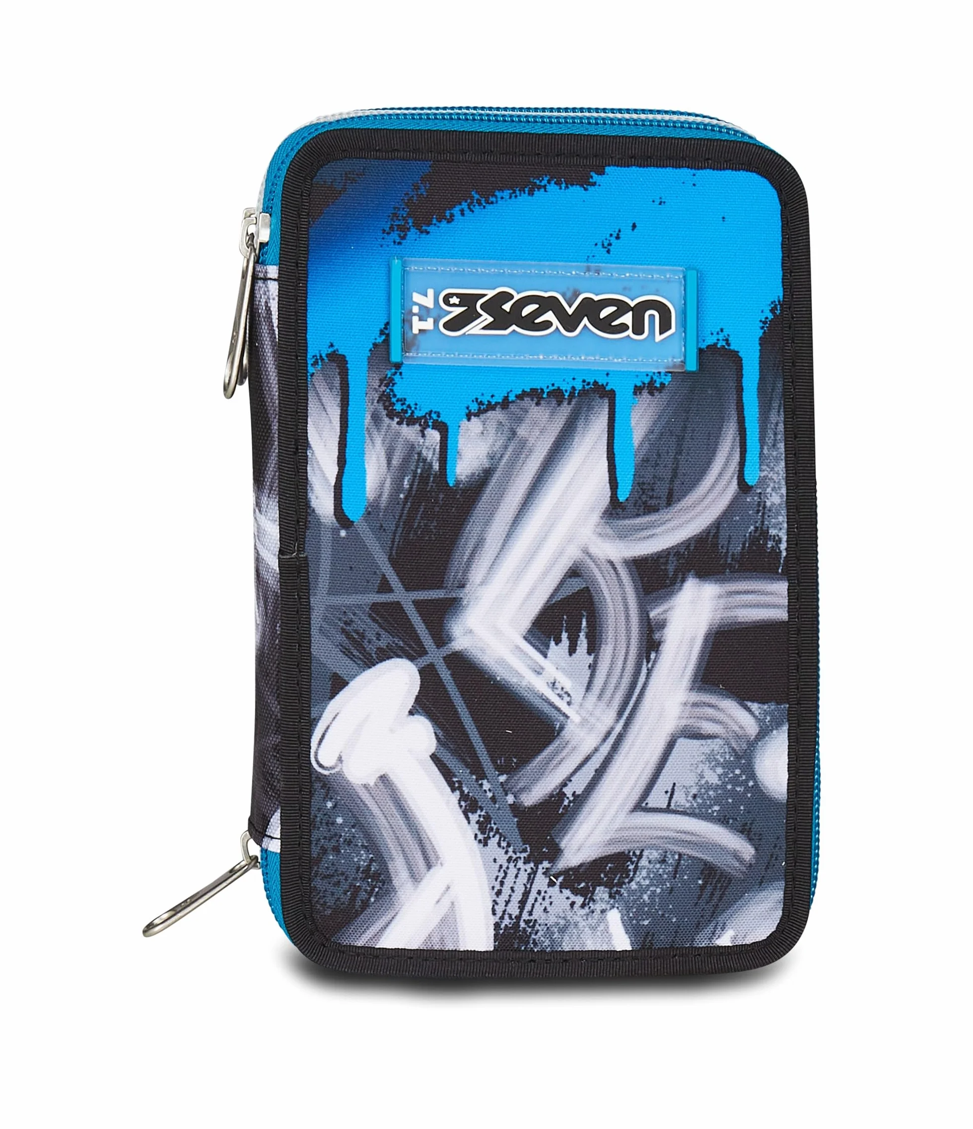 Seven Astuccio Scuola 3 Zip Portapenne Triplo Scomparto Grigio Azzurro