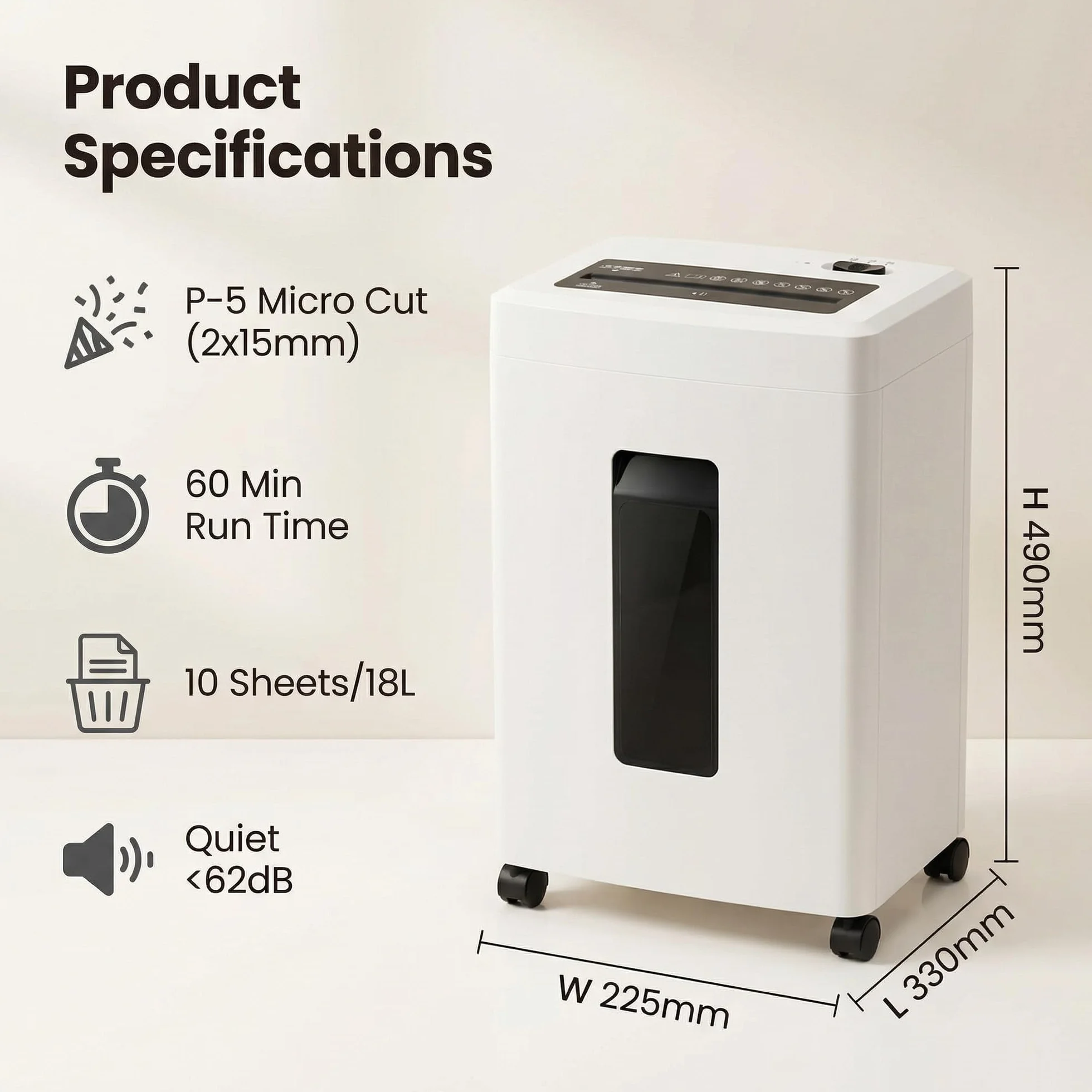 Distruggi Documenti Elettrico Professionale: 10 Fogli Tritacarte Microframmenti P5 Distruggi Carte di Credito e Graffette Cestino 18L Antiblocco Per Casa Ufficio Piccolo Studio Scuola