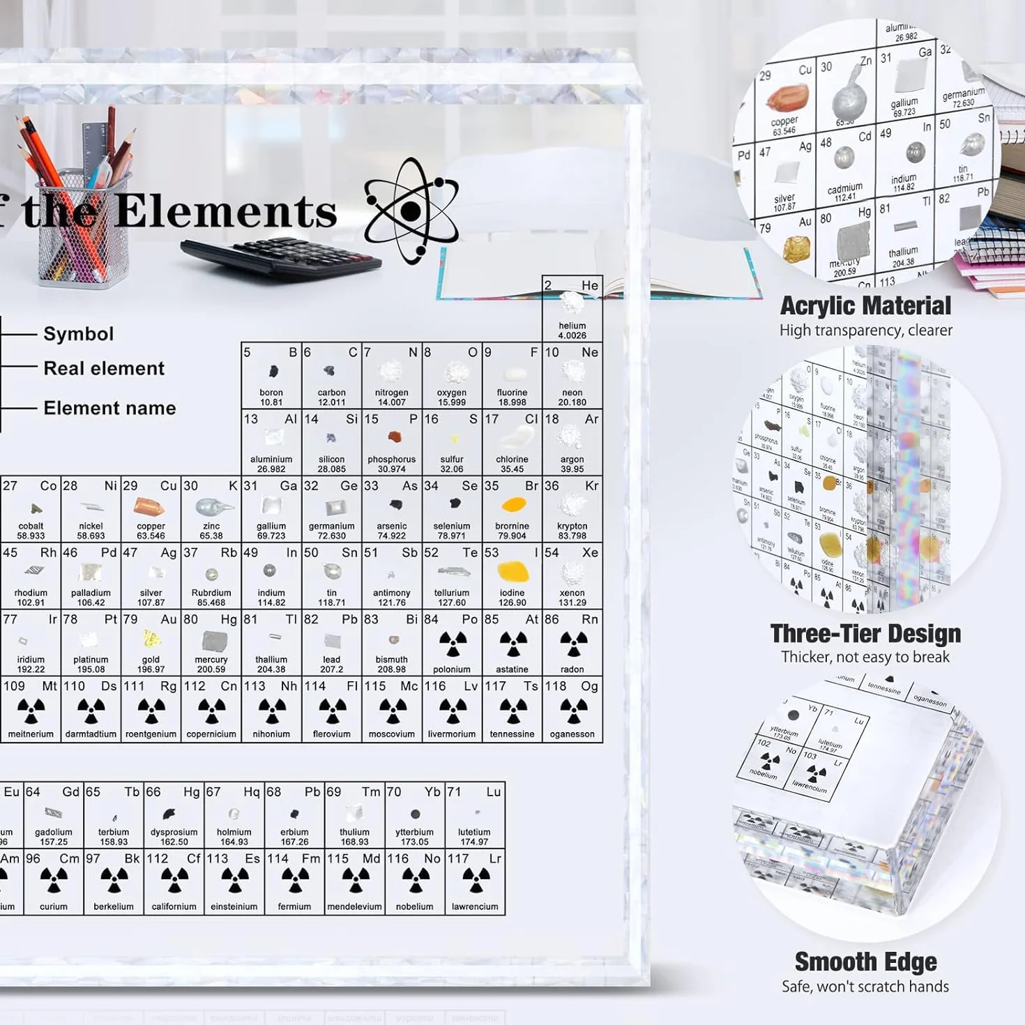 Giftota - Tavola Periodica degli Elementi in Acrilico (16 x 12 x 2,7 cm) - 83 Elementi - Regalo di Chimica per Studenti