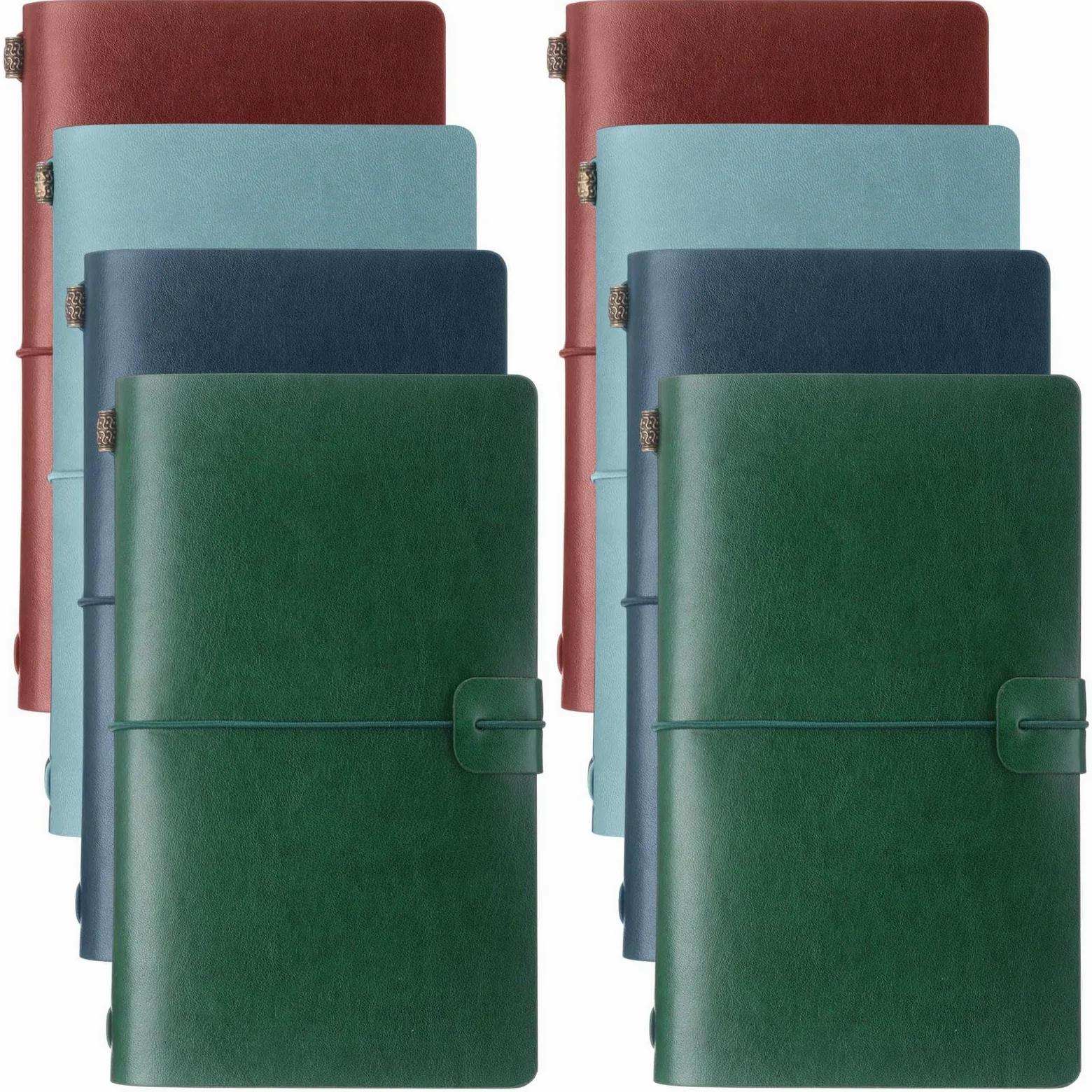 Sabary 8 quaderni da viaggio formato A6, ricaricabili, in pelle, con incisione, vintage, foderati in pelle PU, con porta carte, per uomini e donne, per scrivere e per ufficio aziendale (colore intenso