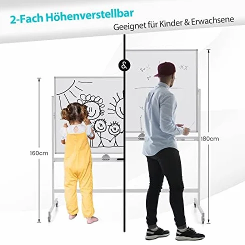 FANTASK Lavagna bianca mobile su entrambi i lati, 120 x 90 cm, con ruote e supporto