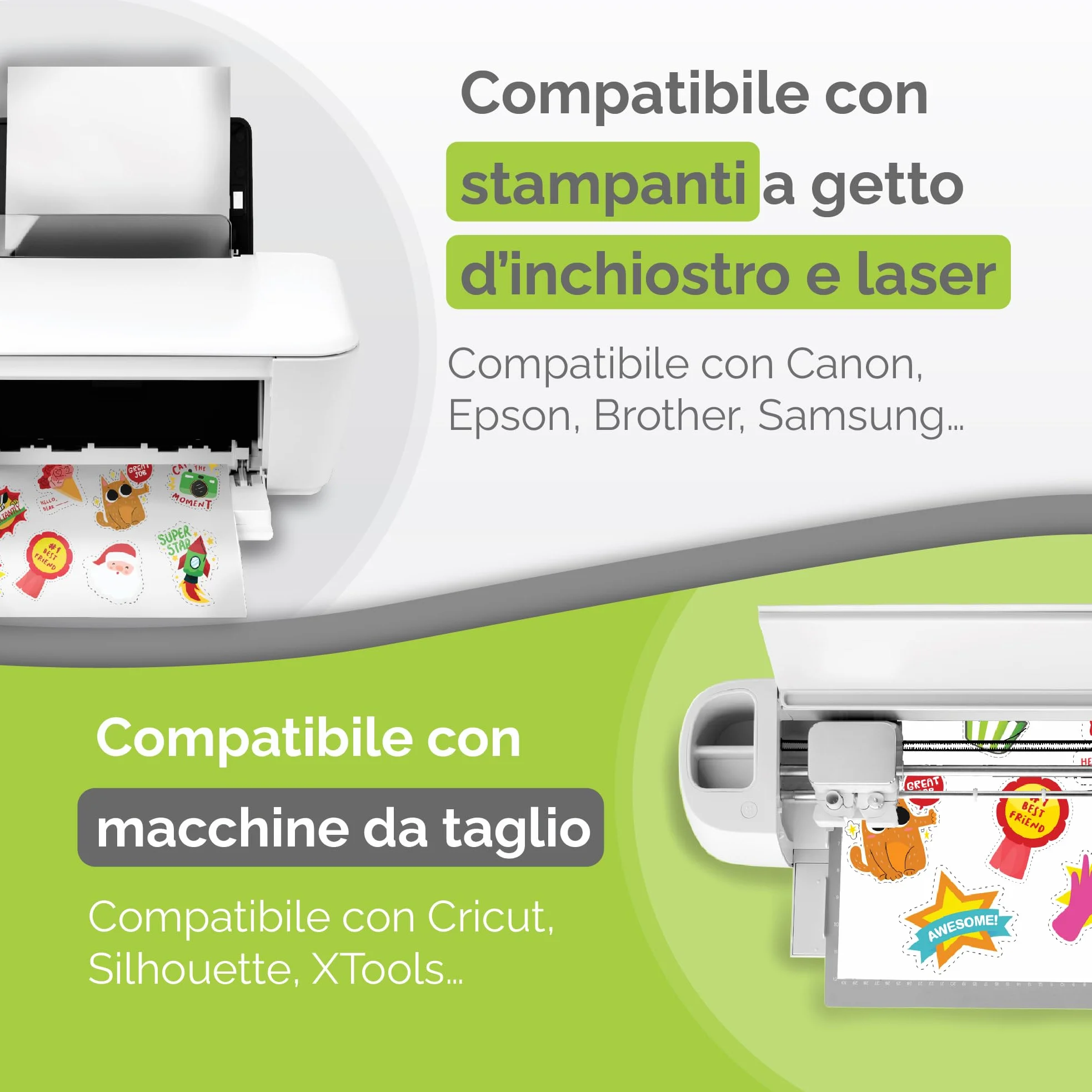 AgoDeo Carta adesiva vinile stampabile A4 opaca impermeabile laser getto d'inchiostro 34 fogli