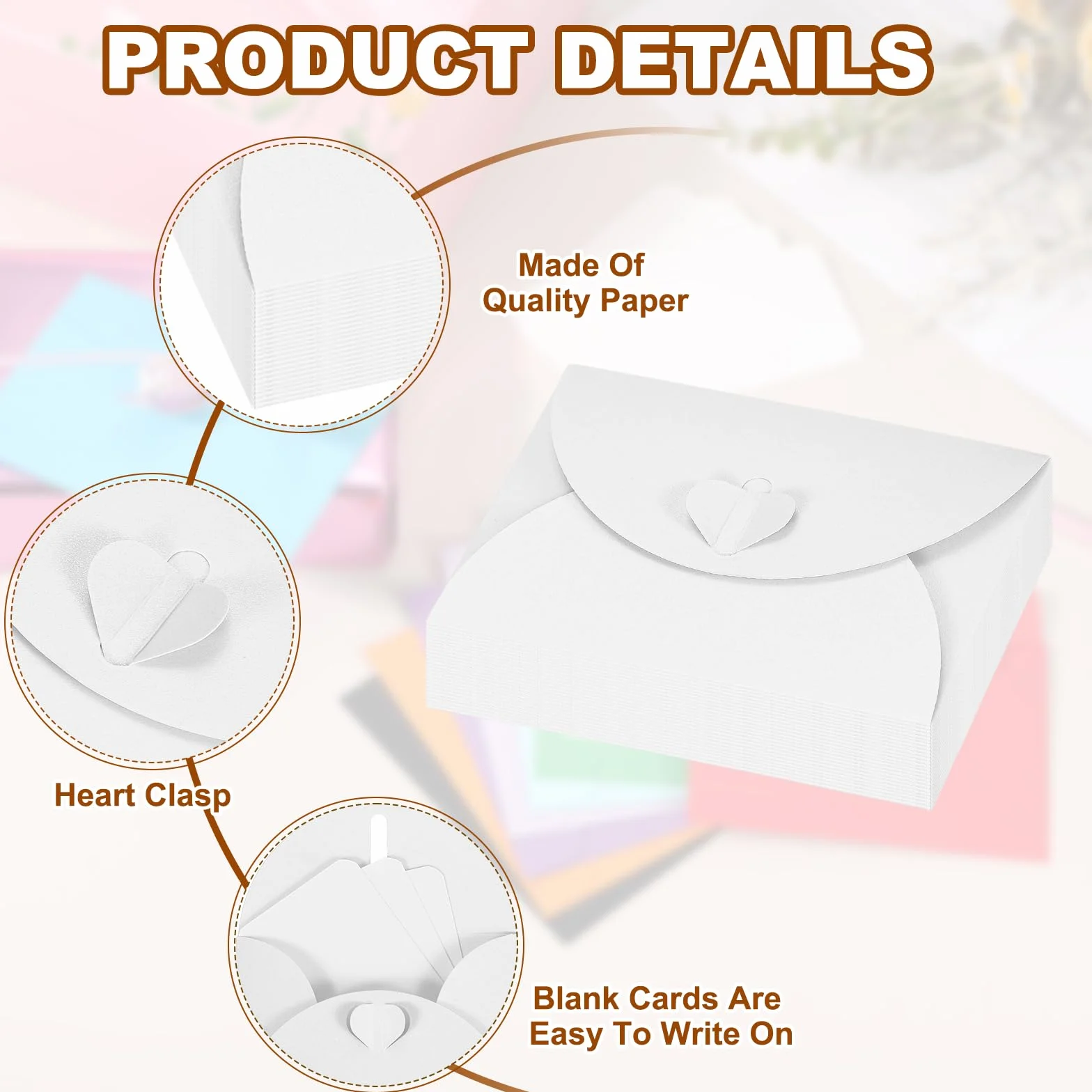 PATIKIL 25 Set Mini Buste Con Chiusura A Cuore, 4.1x3" Biglietti Bianchi Con Buste Per Inviti Matrimonio Laurea Festività Ringraziamento Natale, Bianco