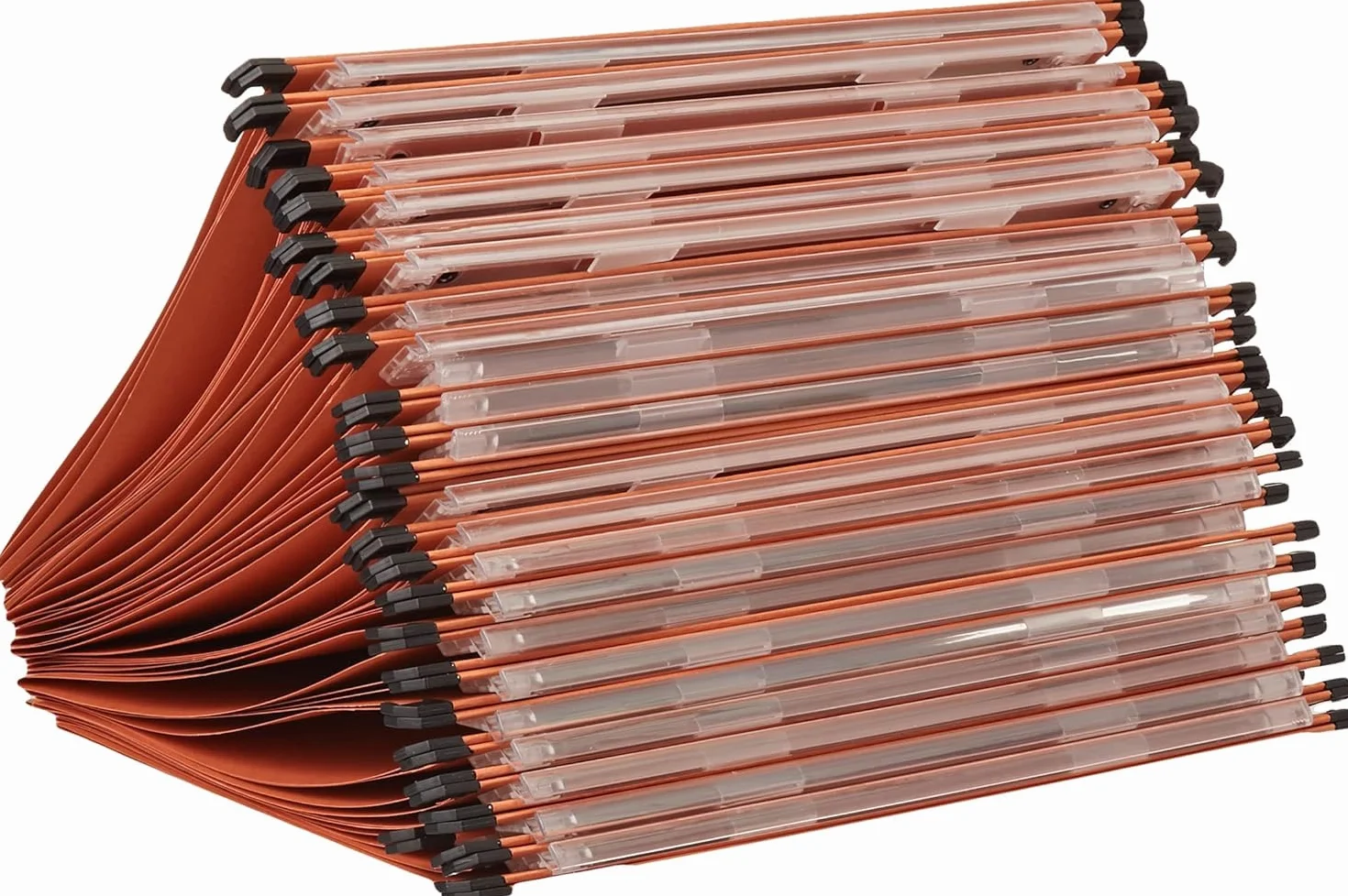 Esselte Orgarex Kori, Set di 25 cartelle sospese con fondo a V, formato A4, 34.5 x 24.5 cm, interasse 33 cm, linguette incluse, etichette sostituibili, 100% cartone riciclato, Arancione, 10202