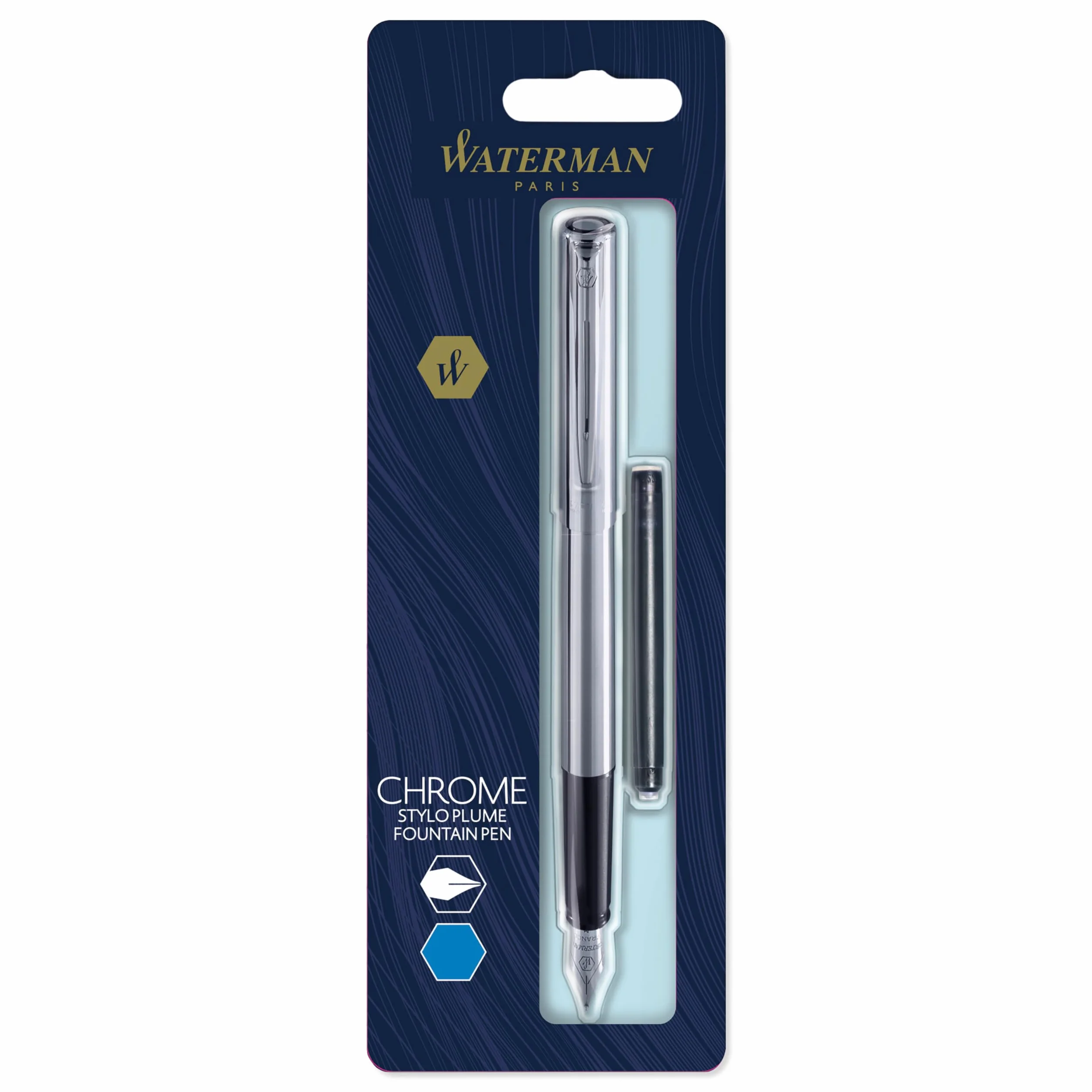 Waterman Allure Penna Stilografica Acciaio Inossidabile Punta Fine Inchiostro Blu