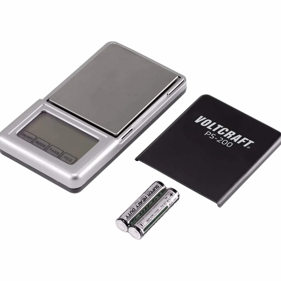VOLTCRAFT VC-8912595 PS-200 Bilancia tascabile Portata di peso (max.) 200 g, leggibilità 0,01 g, funzionamento a batteria Nero, Argento
