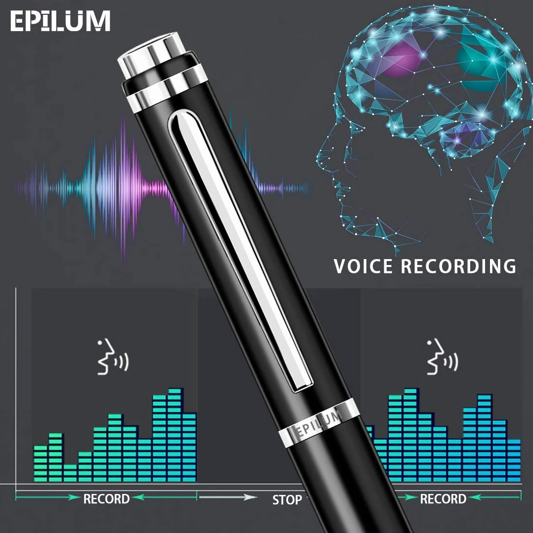 Penna Registratore Vocale, 32GB EPILUM per Conferenze, Mini Spia Registratore Vocale ad Attivazione Vocale HD, Registrazione Portatile con Riproduzione MP3 con Cuffie, USB Ricaricabile