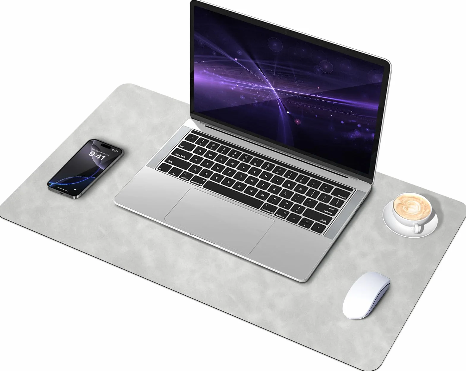 Tappetino da Scrivania Antiscivolo Impermeabile in Pelle e Camoscio Grigio Chiaro 60x34cm