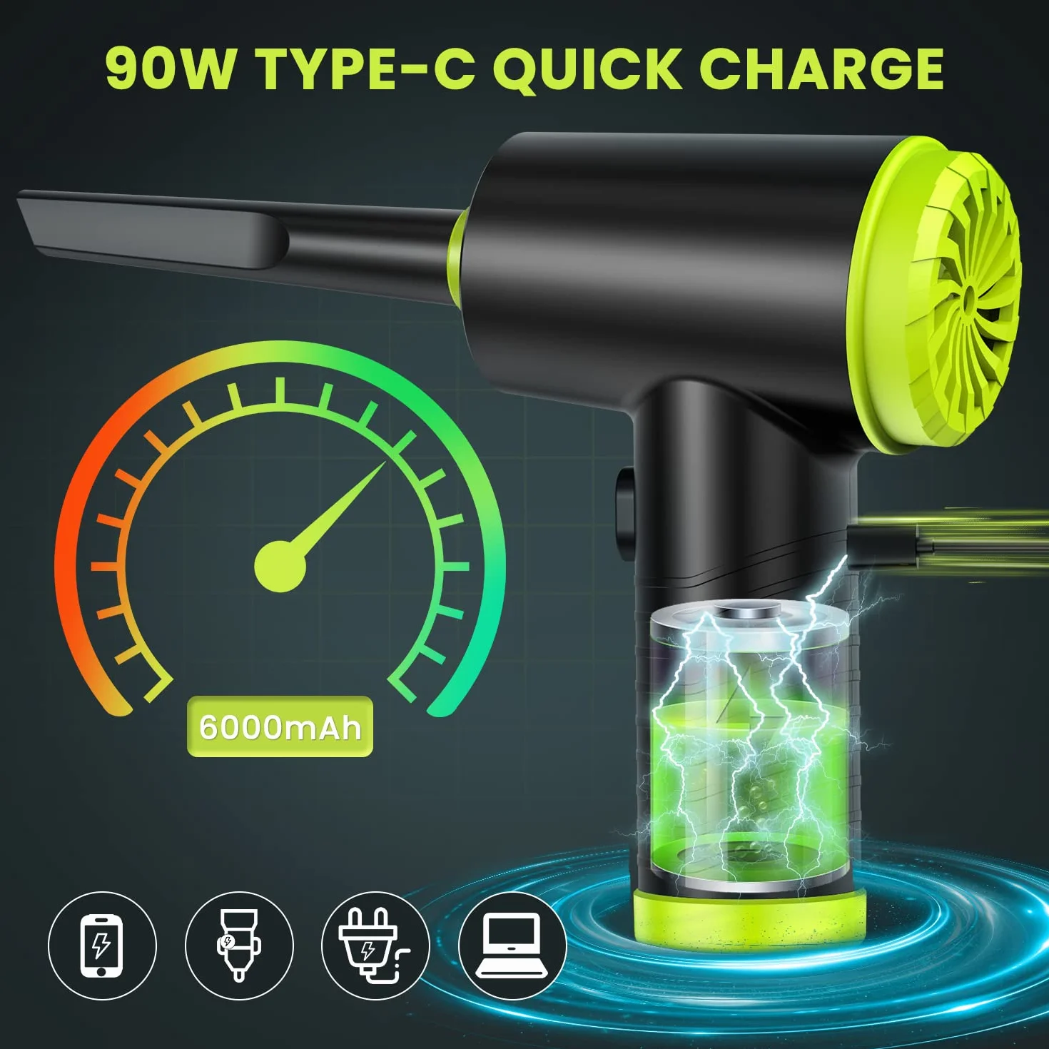 2 in 1 Elettrico Rimuovi Polvere Aria Compressa, 3 Velocità Aria Compressa PC Air Duster Con luce LED, 6000mah Batteria Spolverino Aria Compressa Elettrico per Tastiera, Computer, Auto