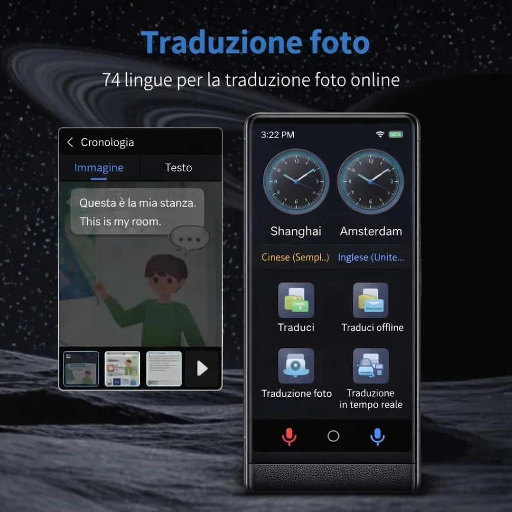 California PRO 2026, Traduttore Vocale Istantaneo Senza WiFi, Schermo Touch 4 Pollici, Alluminio Premium, 142 Lingue Online 22 Offline, Traduttore Portatile con IA