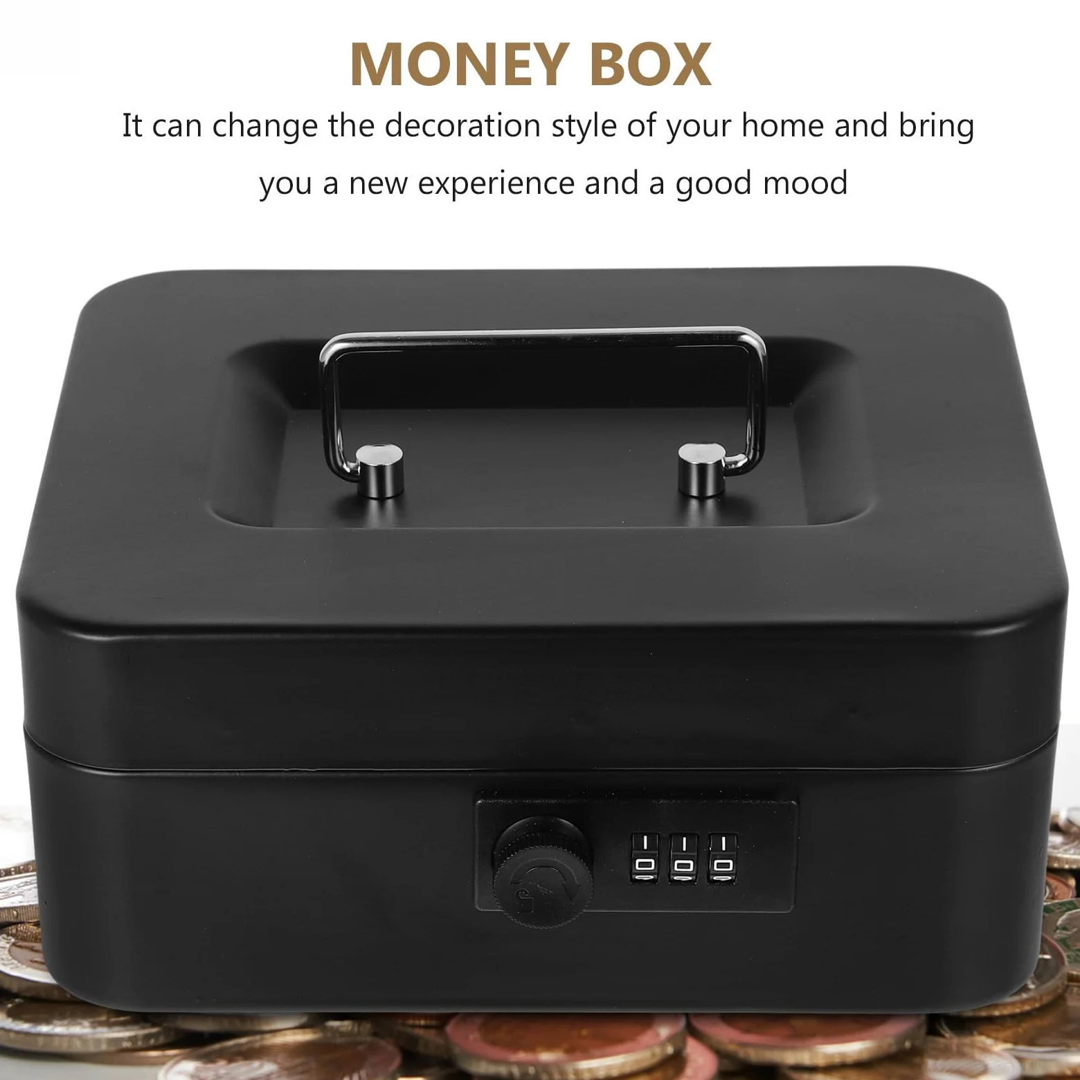 Abaodam Cassetta Portavalori Chiudibile a Chiave in Metallo Nero con Combinazione Digitale, Piccola Scatola Organizer per Contanti e Oggetti Personali, Cassaforte Compatta per Ufficio